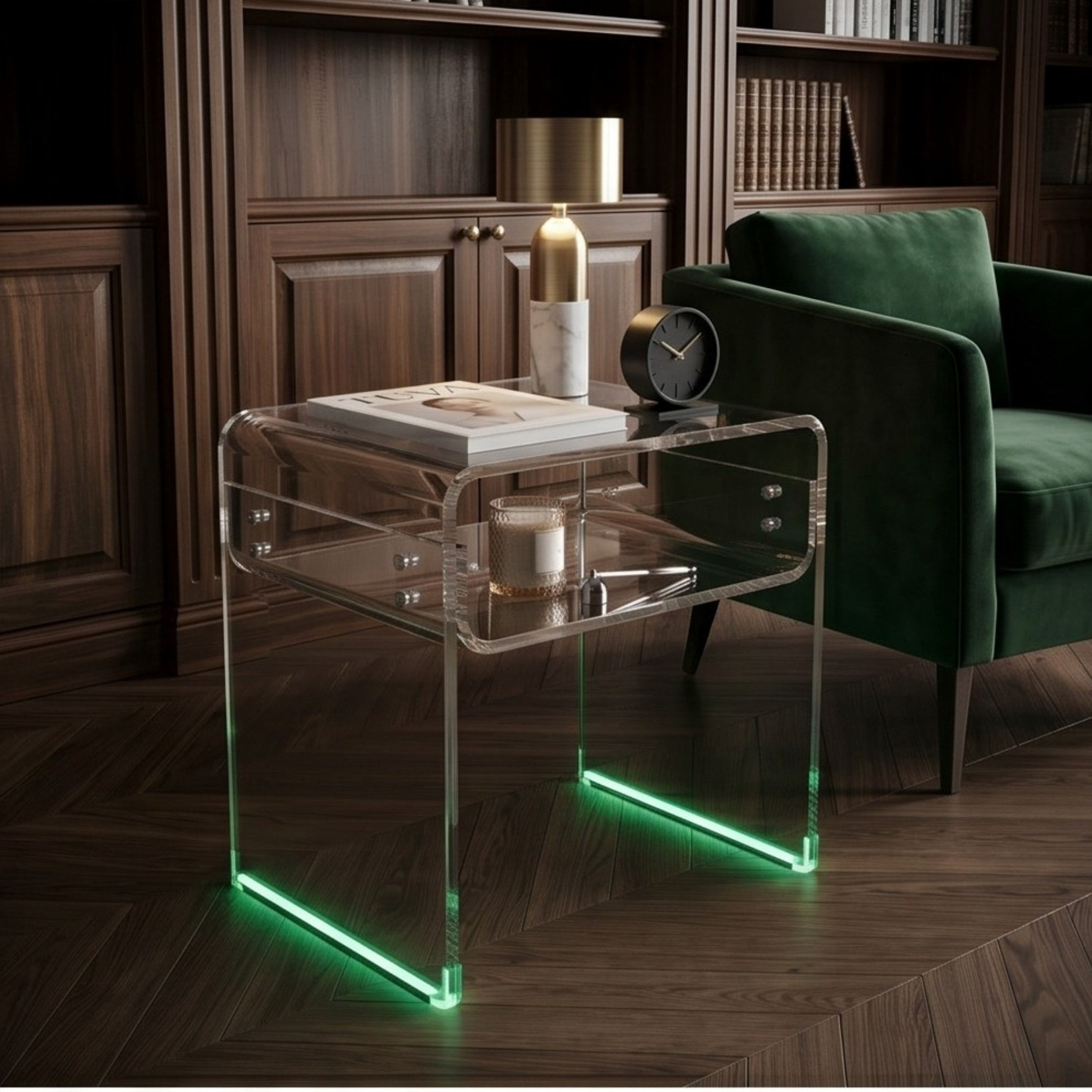 ORBITA SHINE | Led Ayaklı Büküm Raflı Pleksi Yan Sehpa Komodin | TUVA - Orbit Collection
