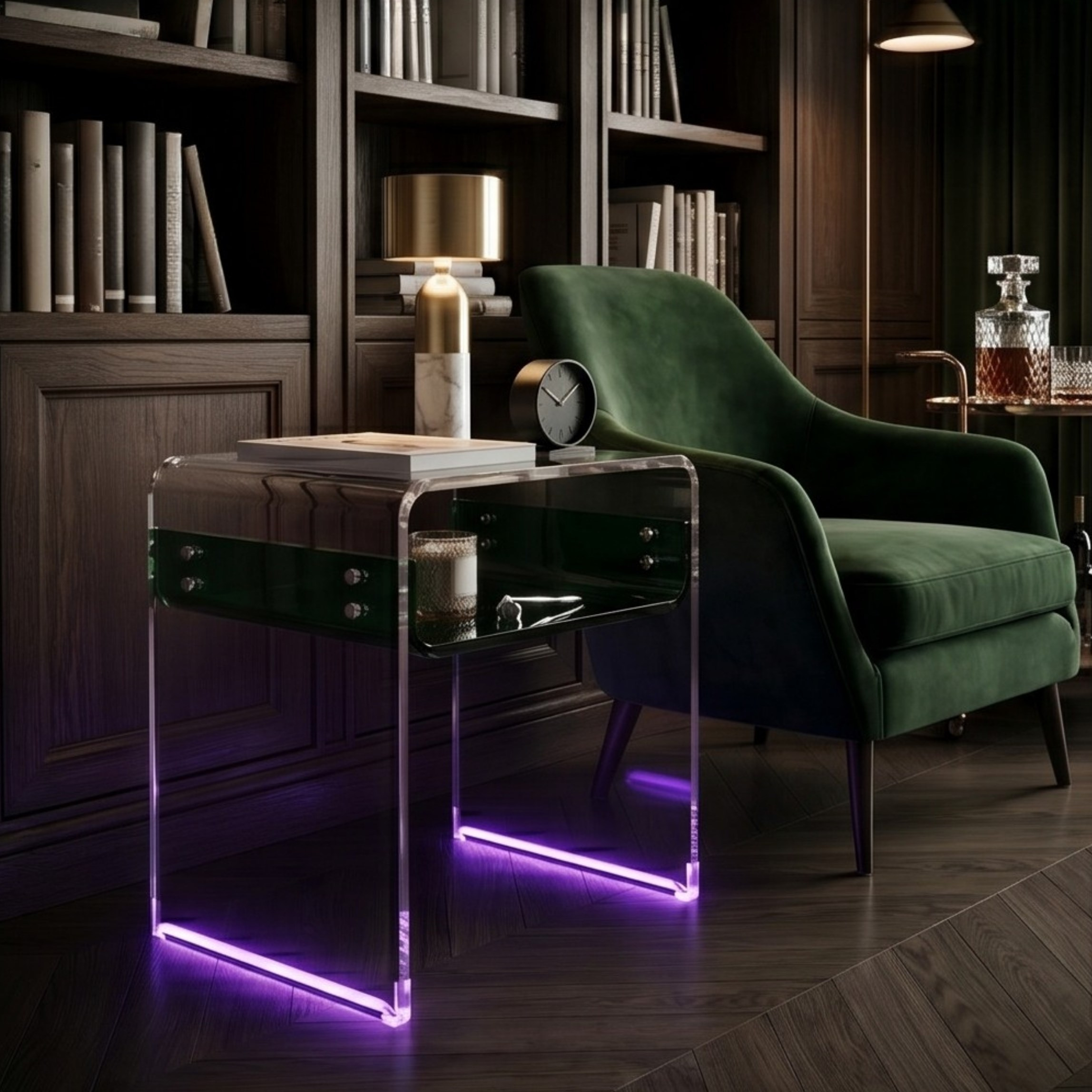 ORBITA SHINE | Led Ayaklı Büküm Raflı Pleksi Yan Sehpa Komodin | TUVA - Orbit Collection