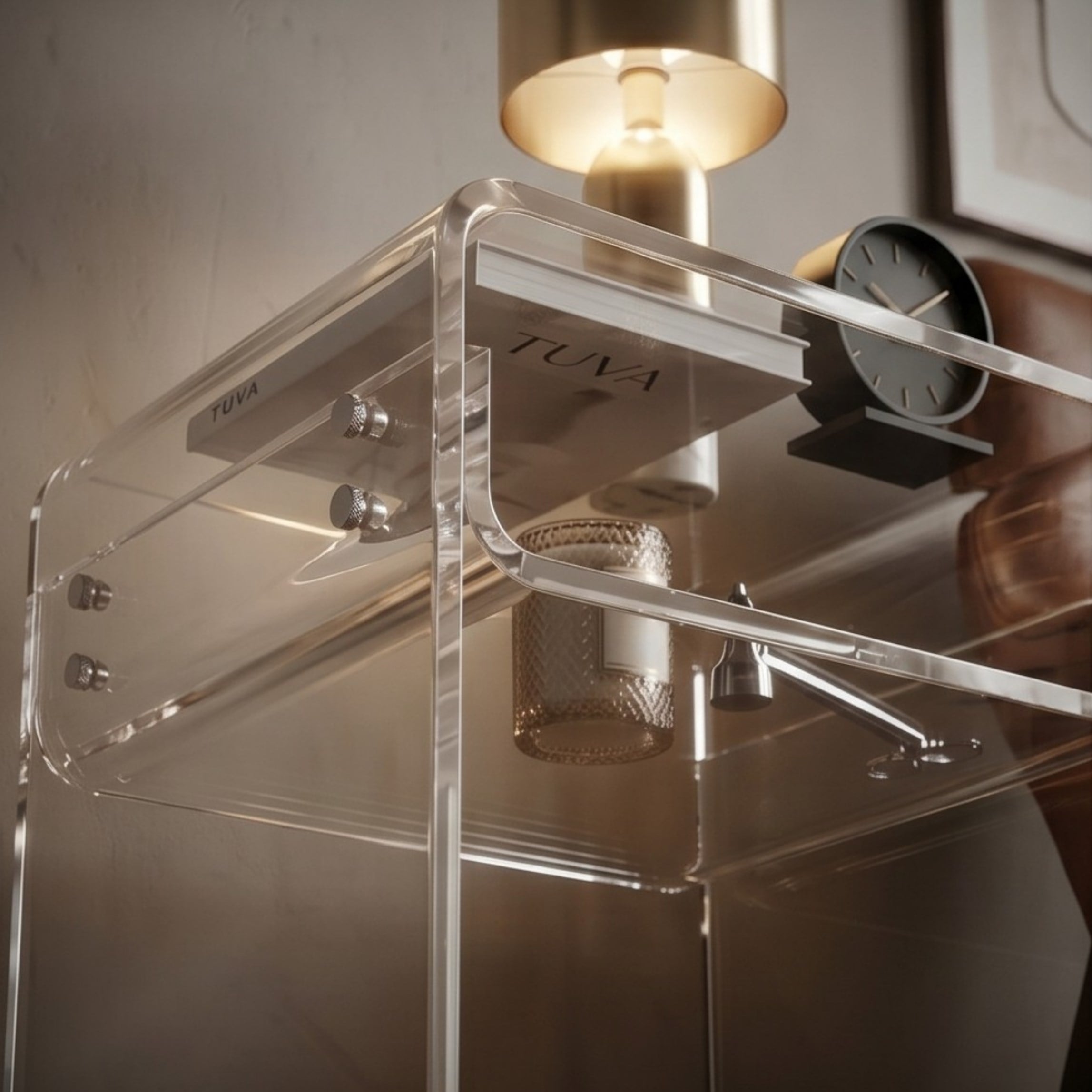 ORBITA SHINE | Led Ayaklı Büküm Raflı Pleksi Yan Sehpa Komodin | TUVA - Orbit Collection