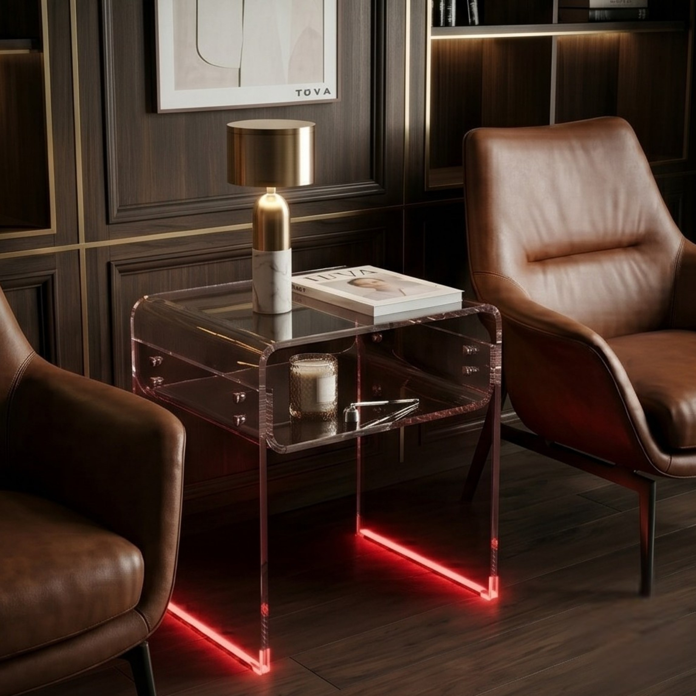 ORBITA SHINE | Led Ayaklı Büküm Raflı Pleksi Yan Sehpa Komodin | TUVA - Orbit Collection