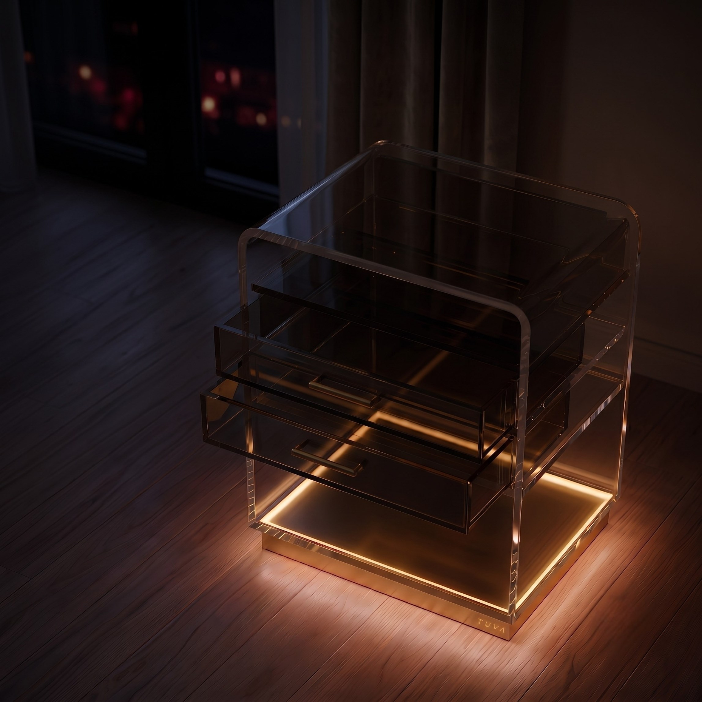 ORBYLIGHT | LED Işıklı Akrilik Komodin & Yan Sehpa — Uzaktan Kumandalı, 100+ Renk Seçenekli