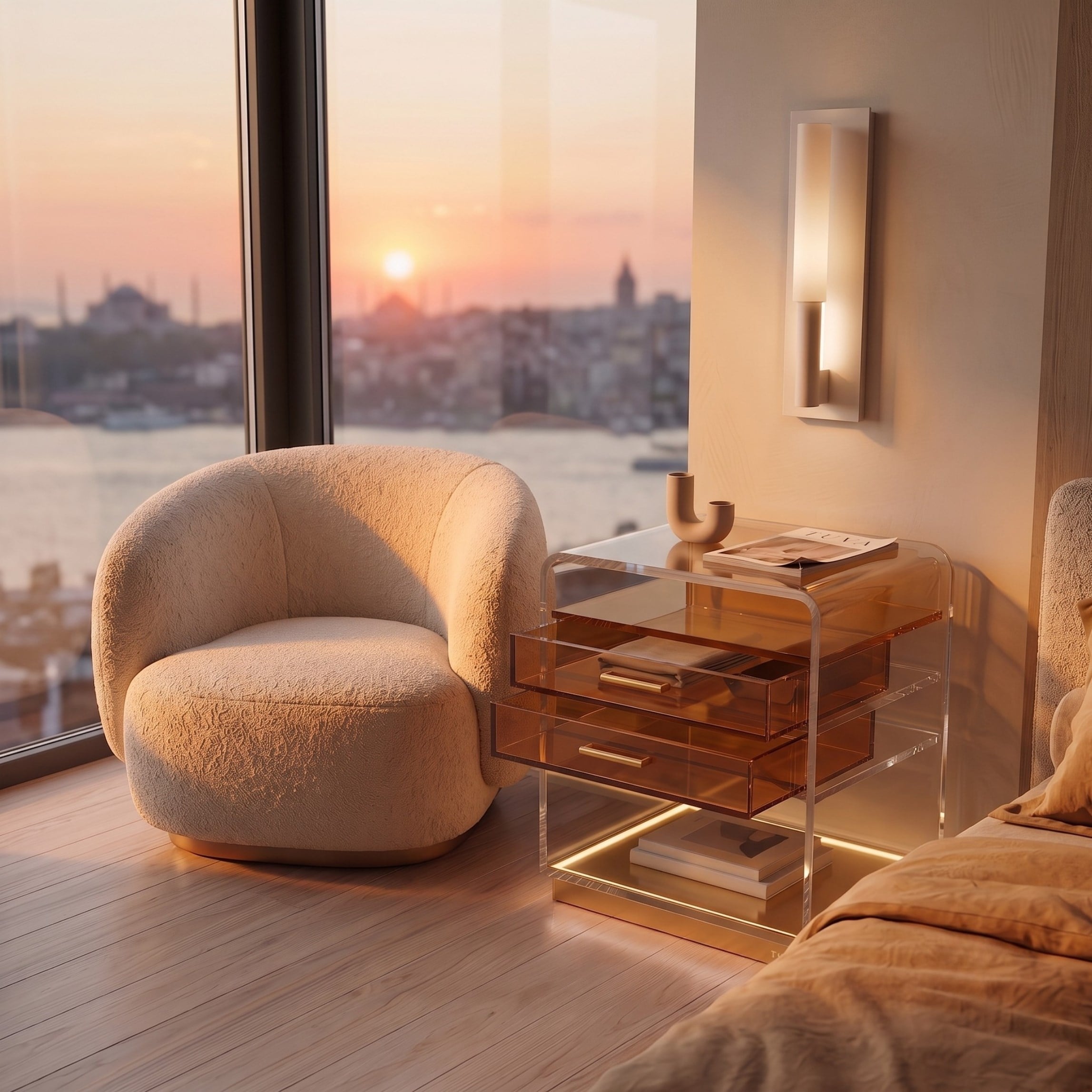 ORBYLIGHT | LED Işıklı Akrilik Komodin & Yan Sehpa — Uzaktan Kumandalı, 100+ Renk Seçenekli