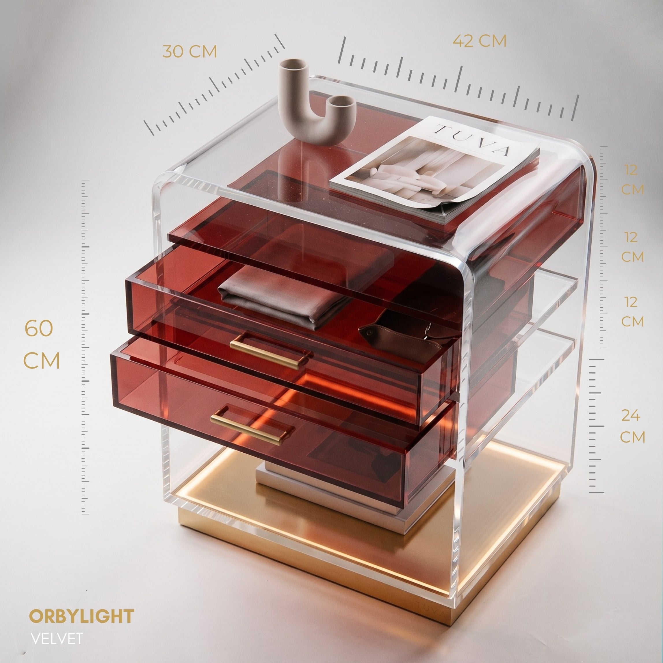 ORBYLIGHT | LED Işıklı Akrilik Komodin & Yan Sehpa — Uzaktan Kumandalı, 100+ Renk Seçenekli