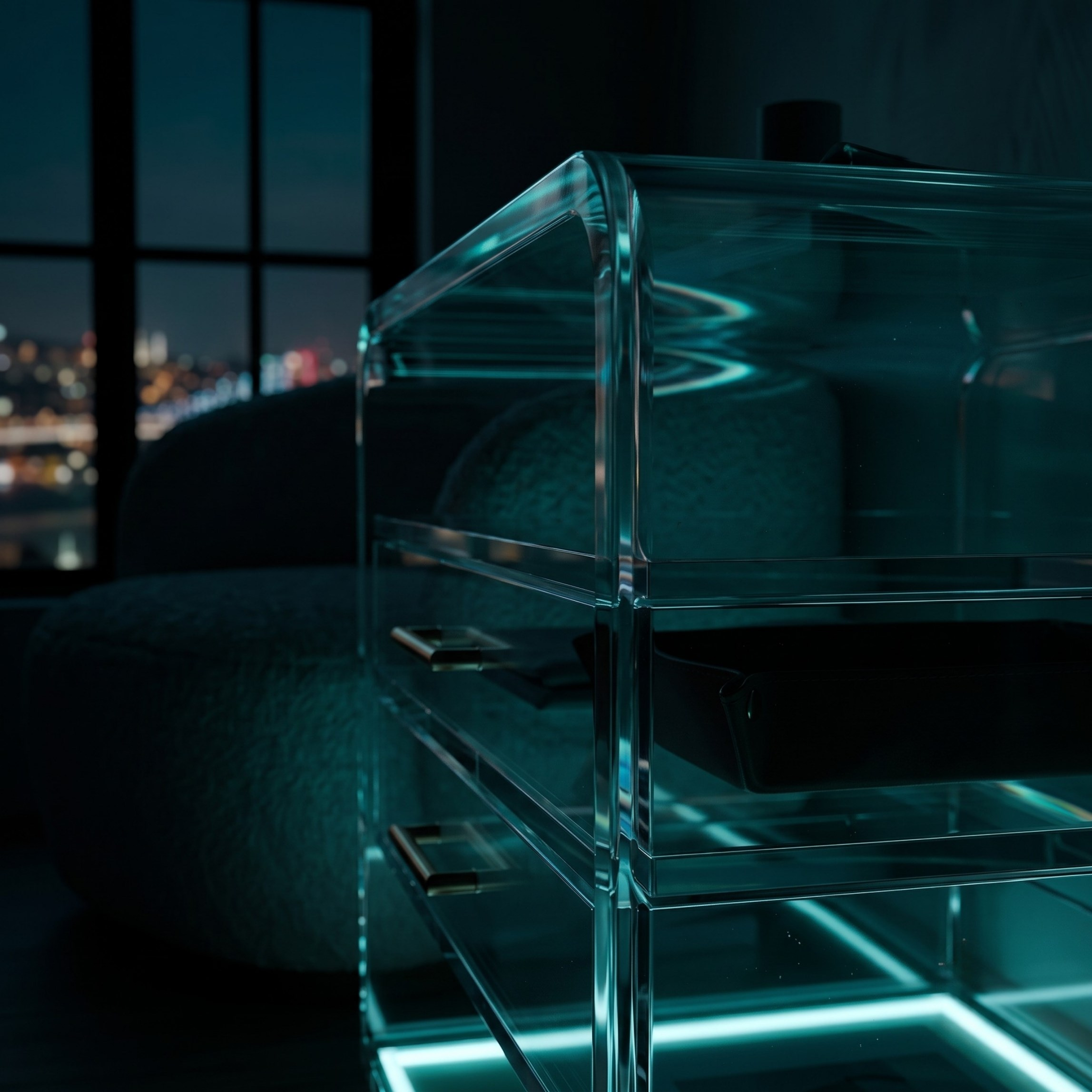 ORBYLIGHT | LED Işıklı Akrilik Komodin & Yan Sehpa — Uzaktan Kumandalı, 100+ Renk Seçenekli