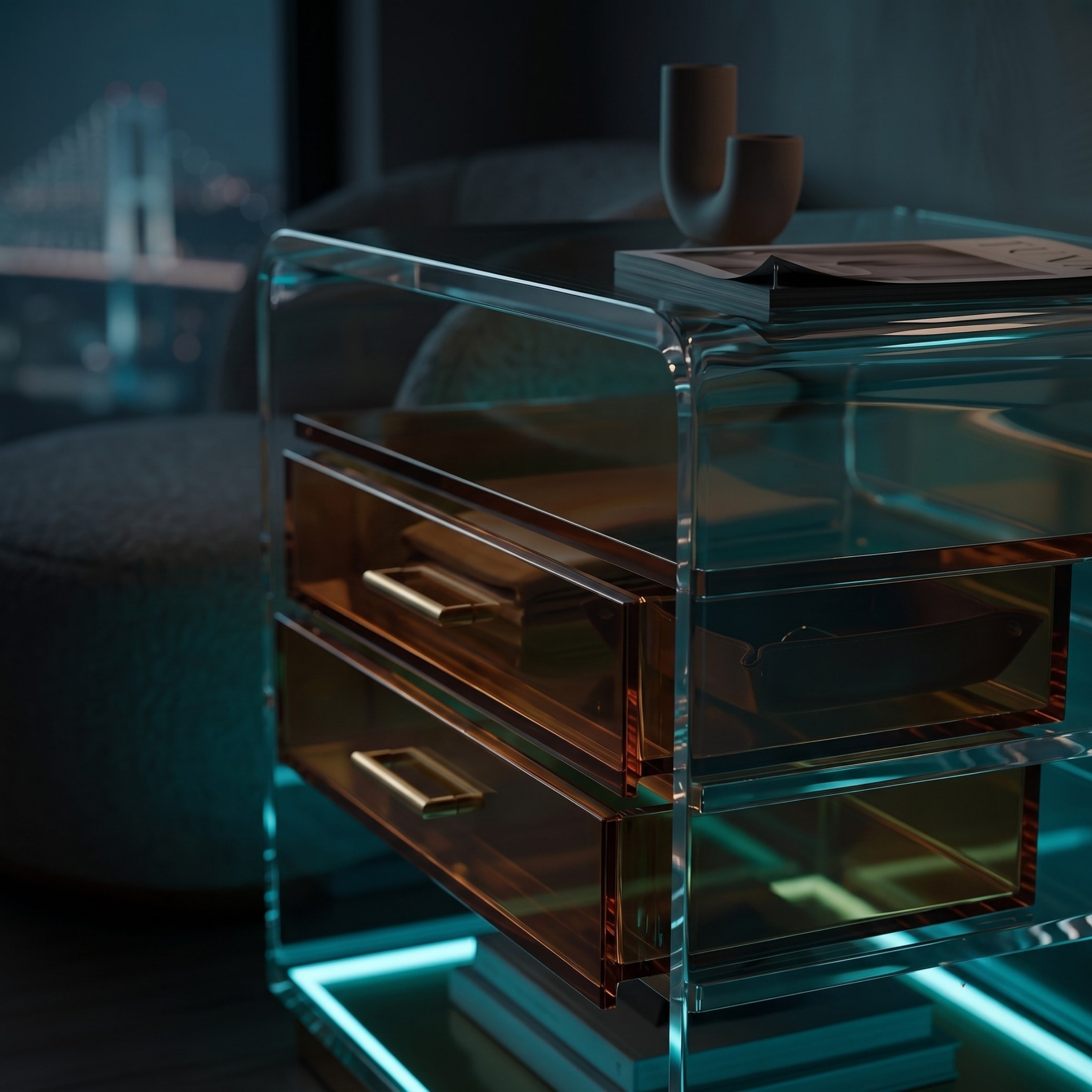 ORBYLIGHT | LED Işıklı Akrilik Komodin & Yan Sehpa — Uzaktan Kumandalı, 100+ Renk Seçenekli