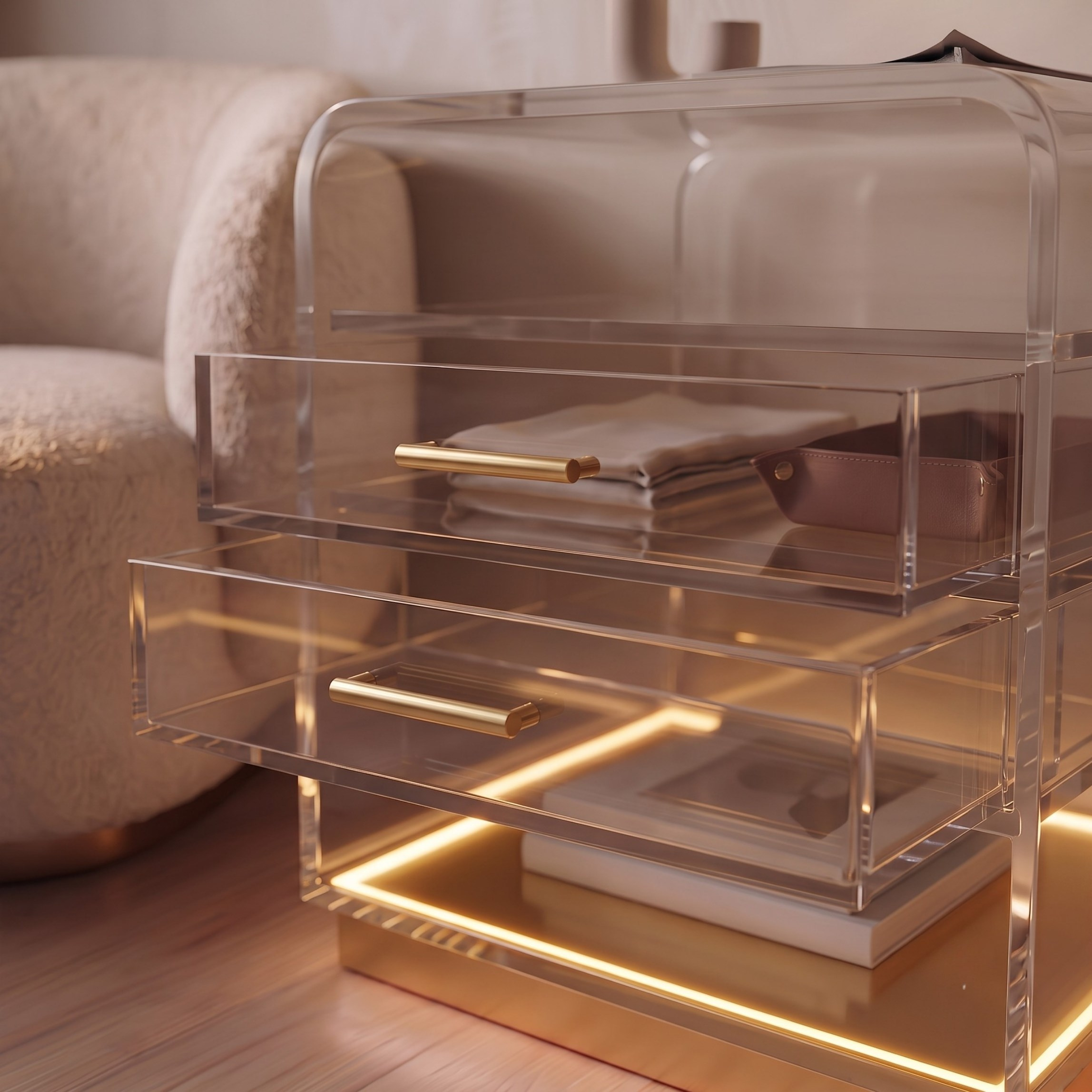 ORBYLIGHT | LED Işıklı Akrilik Komodin & Yan Sehpa — Uzaktan Kumandalı, 100+ Renk Seçenekli
