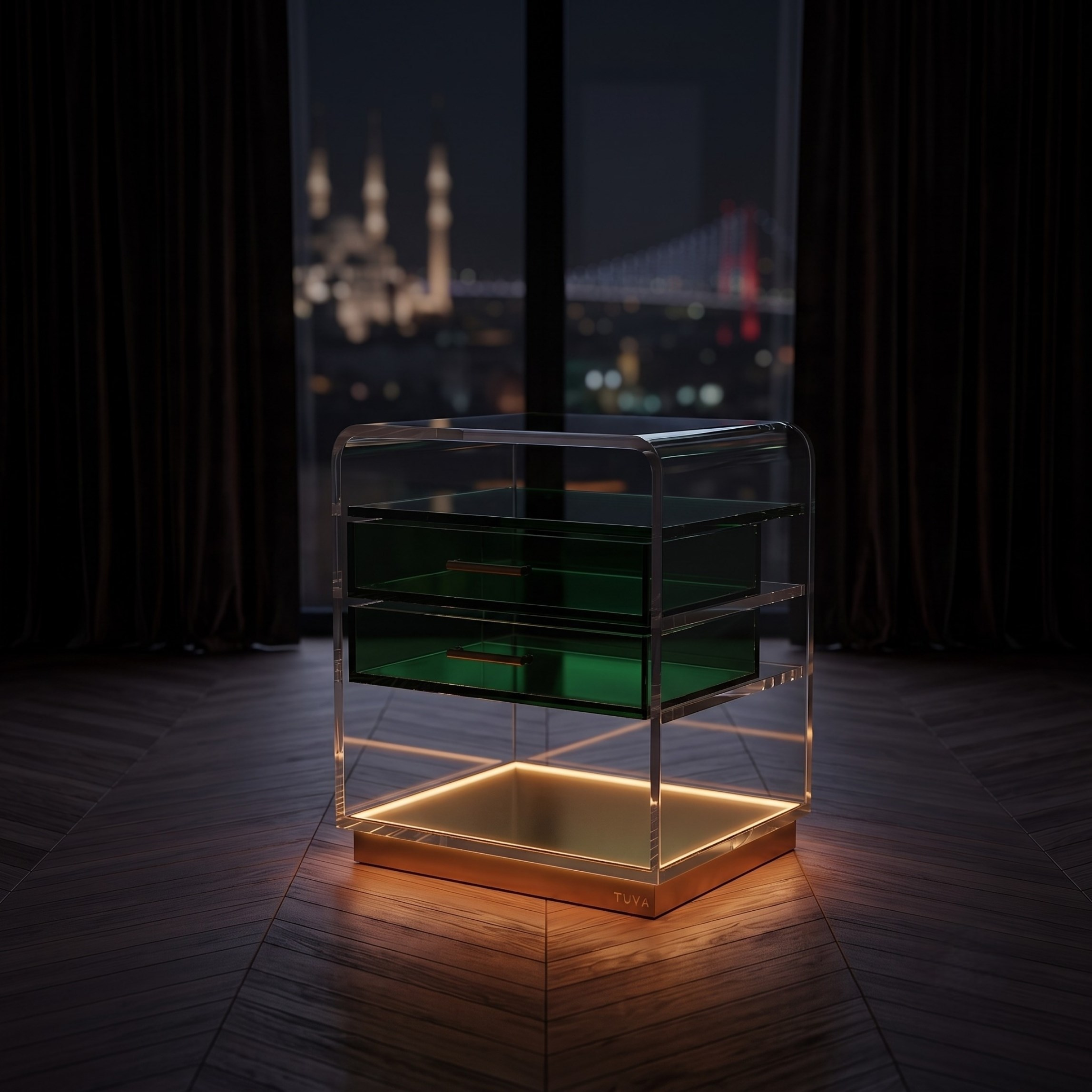 ORBYLIGHT | LED Işıklı Akrilik Komodin & Yan Sehpa — Uzaktan Kumandalı, 100+ Renk Seçenekli
