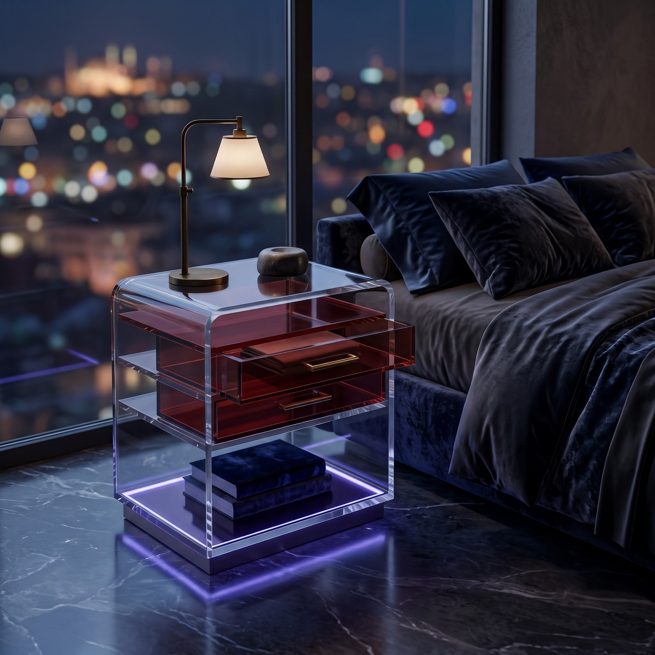 ORBYLIGHT | LED Işıklı Akrilik Komodin & Yan Sehpa — Uzaktan Kumandalı, 100+ Renk Seçenekli