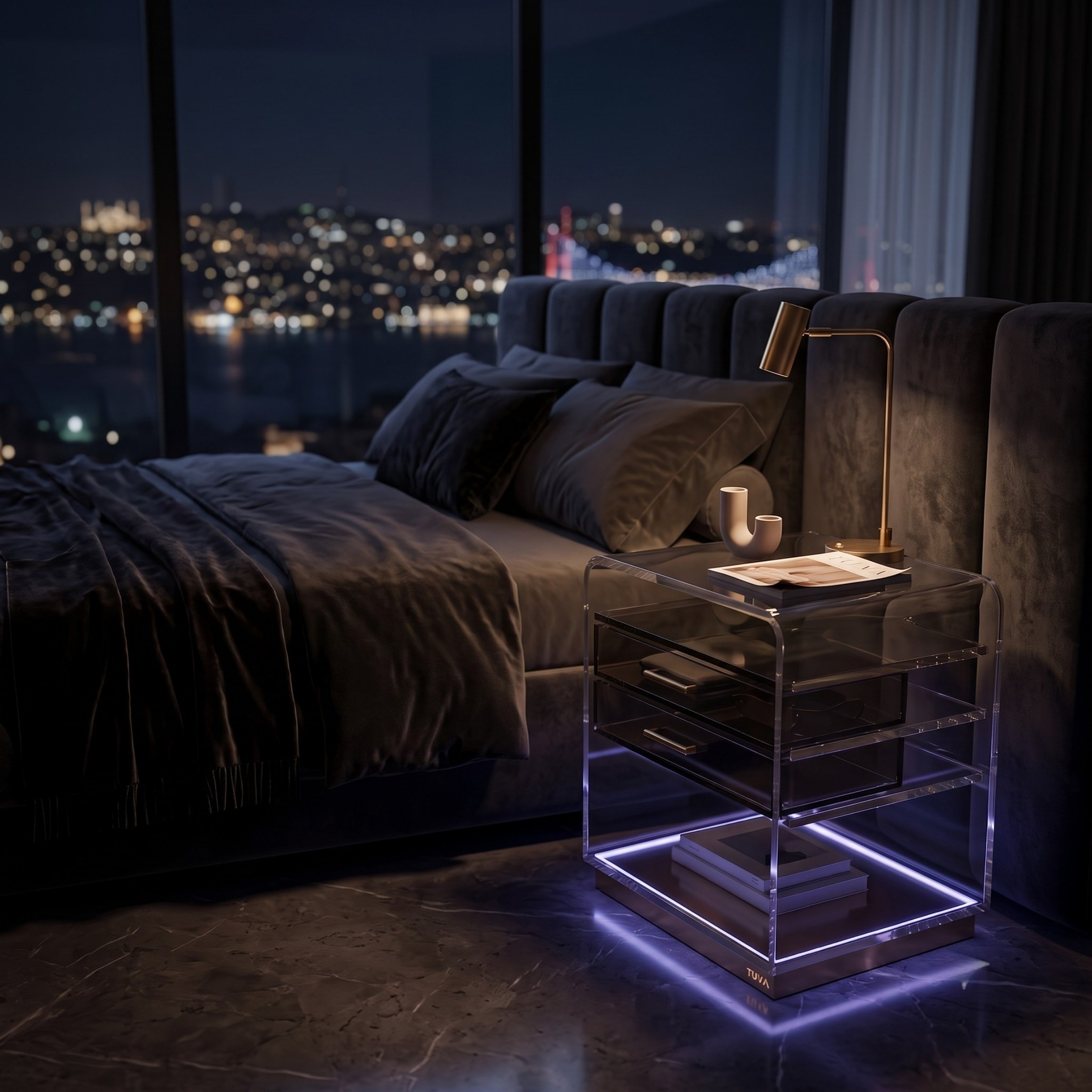 ORBYLIGHT | LED Işıklı Akrilik Komodin & Yan Sehpa — Uzaktan Kumandalı, 100+ Renk Seçenekli