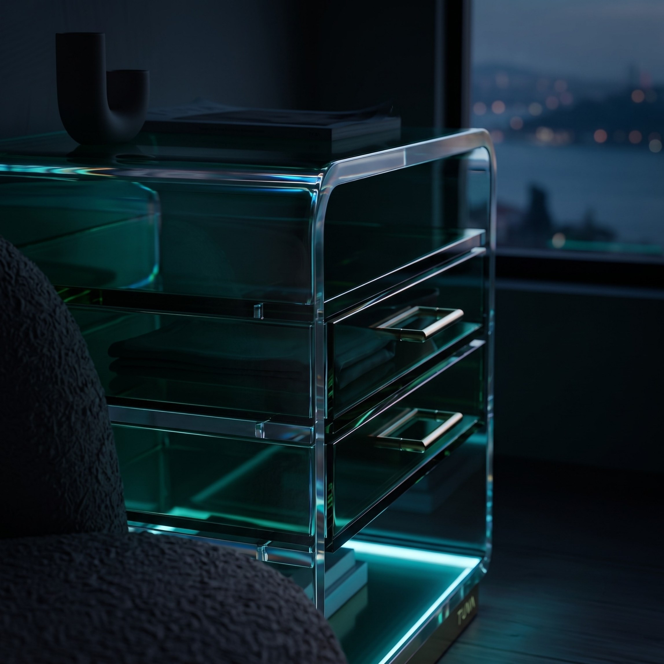 ORBYLIGHT | LED Işıklı Akrilik Komodin & Yan Sehpa — Uzaktan Kumandalı, 100+ Renk Seçenekli