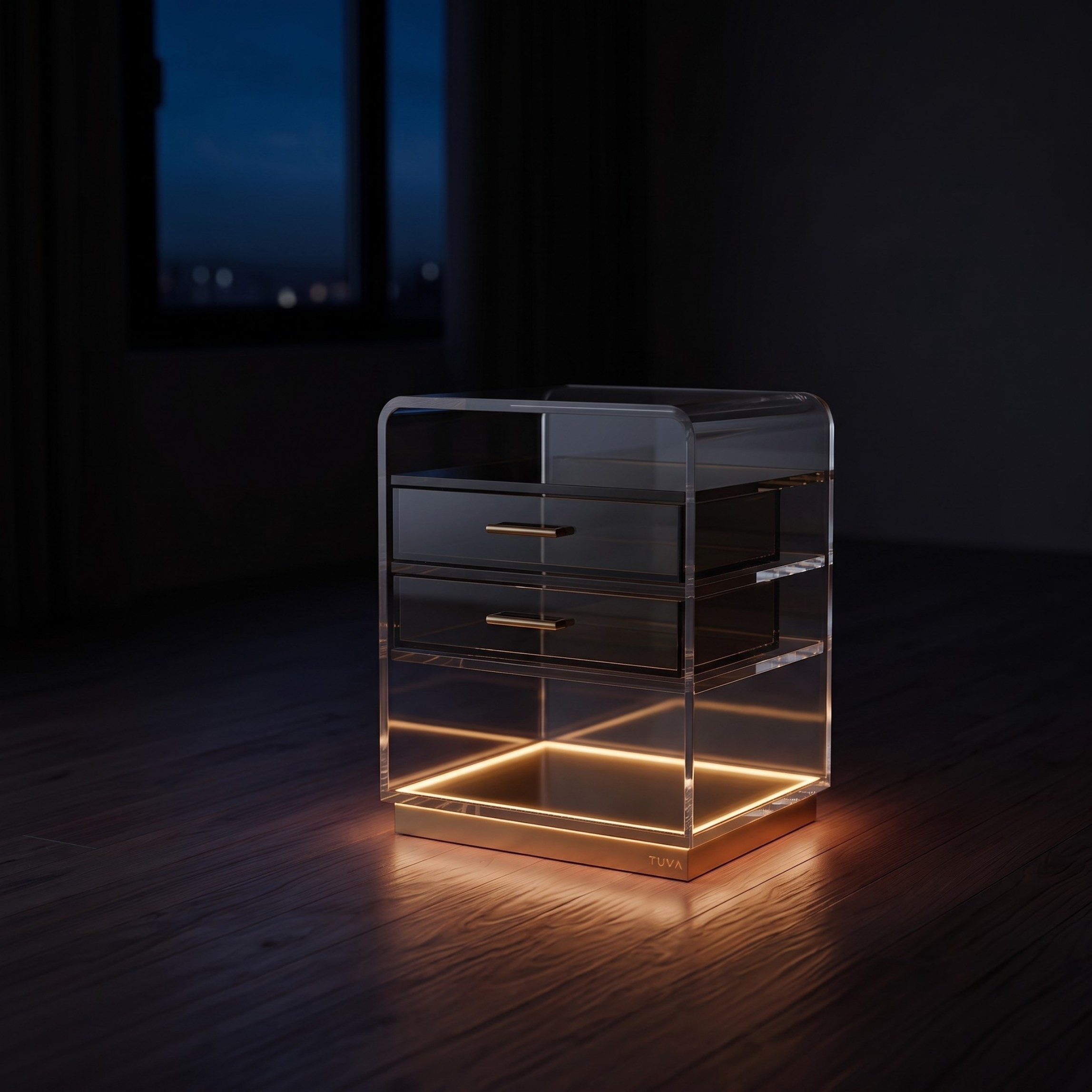 ORBYLIGHT | LED Işıklı Akrilik Komodin & Yan Sehpa — Uzaktan Kumandalı, 100+ Renk Seçenekli