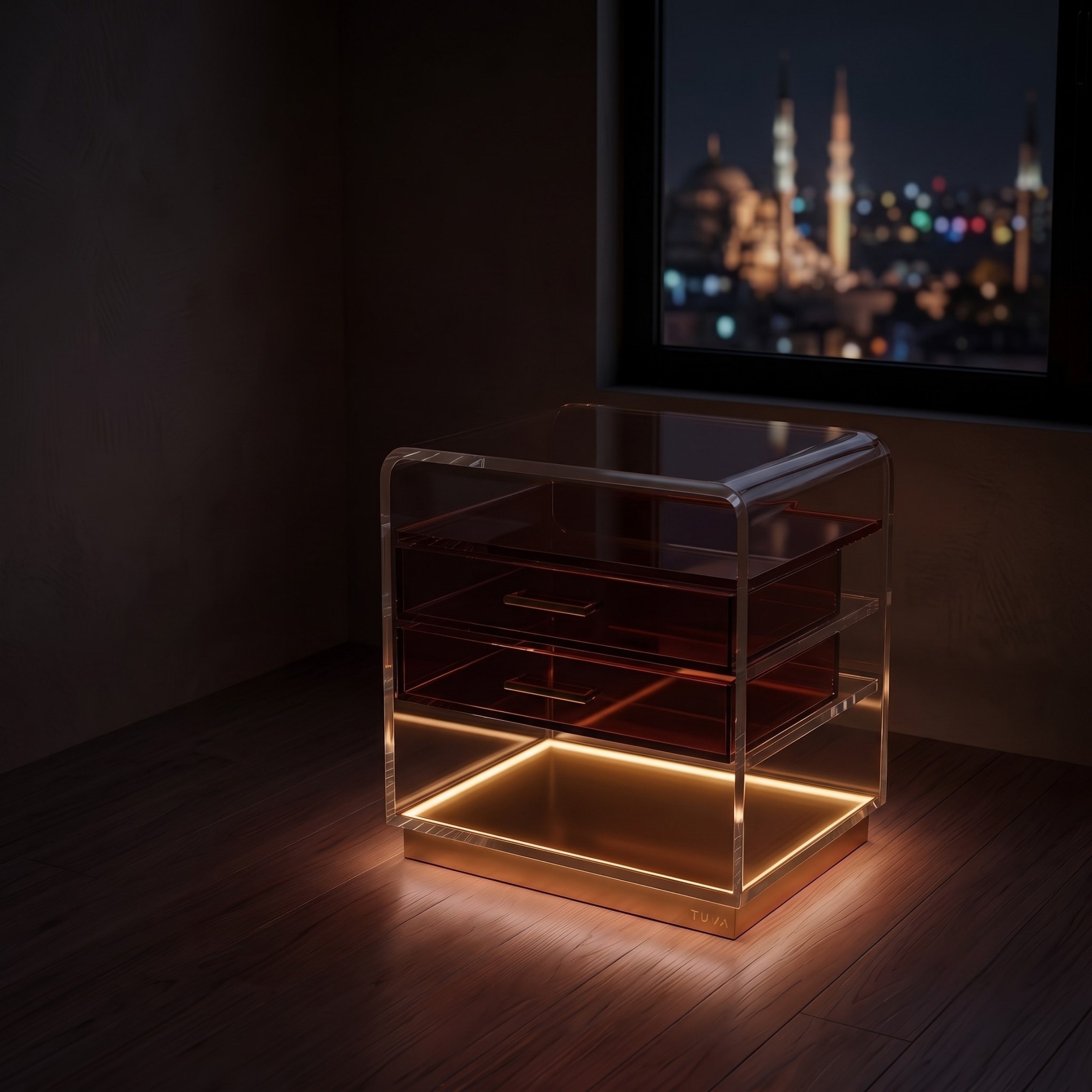 ORBYLIGHT | LED Işıklı Akrilik Komodin & Yan Sehpa — Uzaktan Kumandalı, 100+ Renk Seçenekli