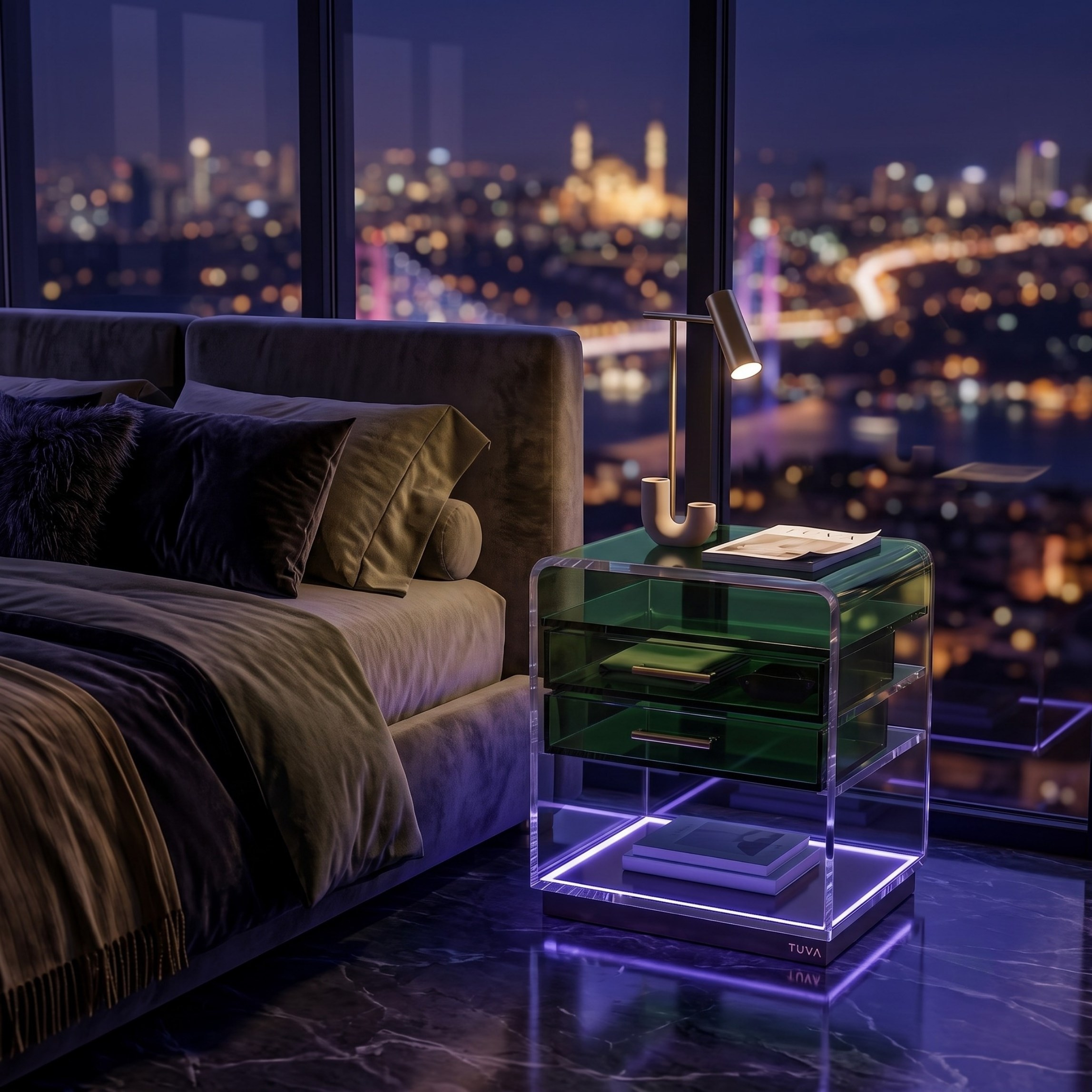 ORBYLIGHT | LED Işıklı Akrilik Komodin & Yan Sehpa — Uzaktan Kumandalı, 100+ Renk Seçenekli