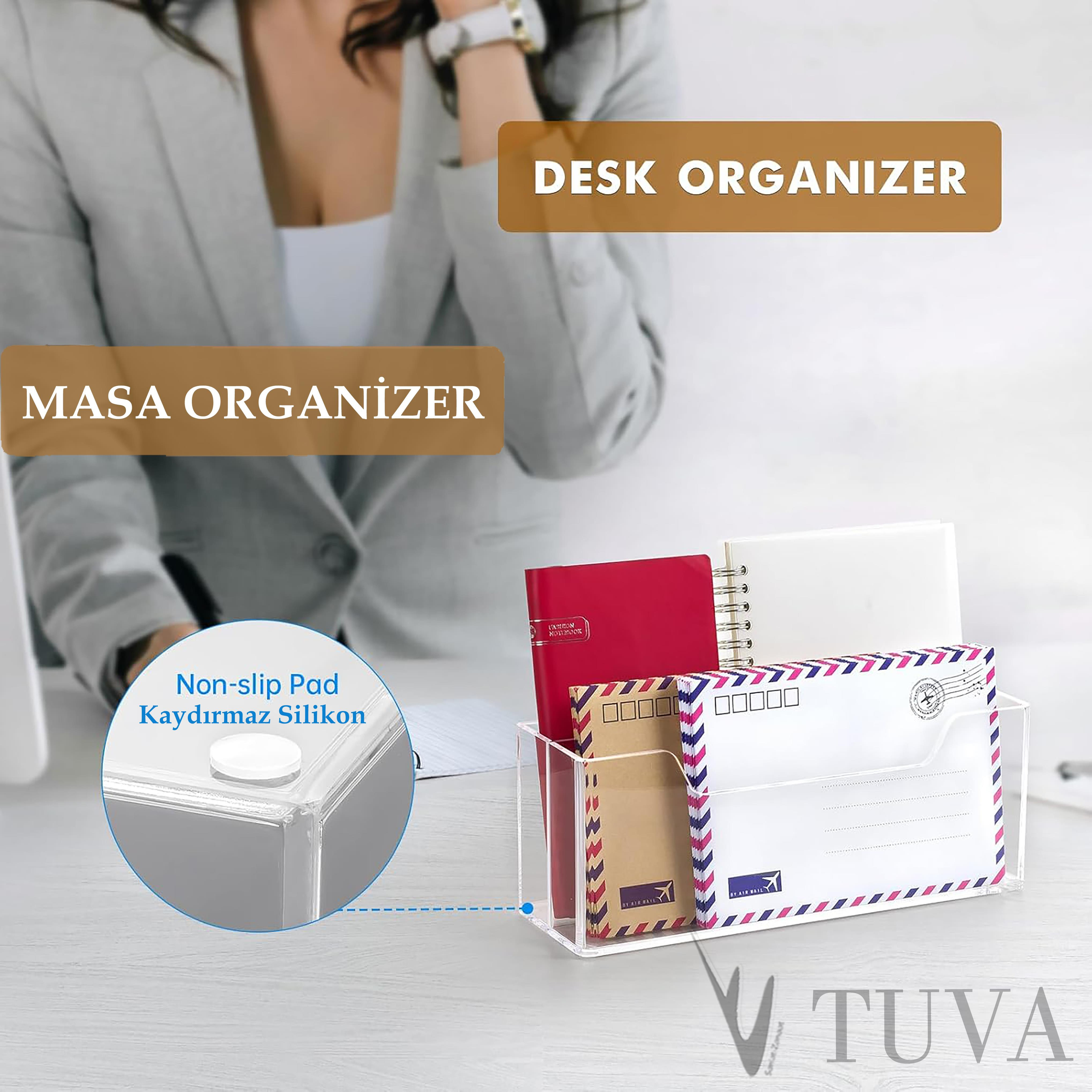 Premium Akrilik Duvara Monte & Masaüstü Evrak ve Mektup Düzenleyici | Şeffaf, Vida Seti Dahil