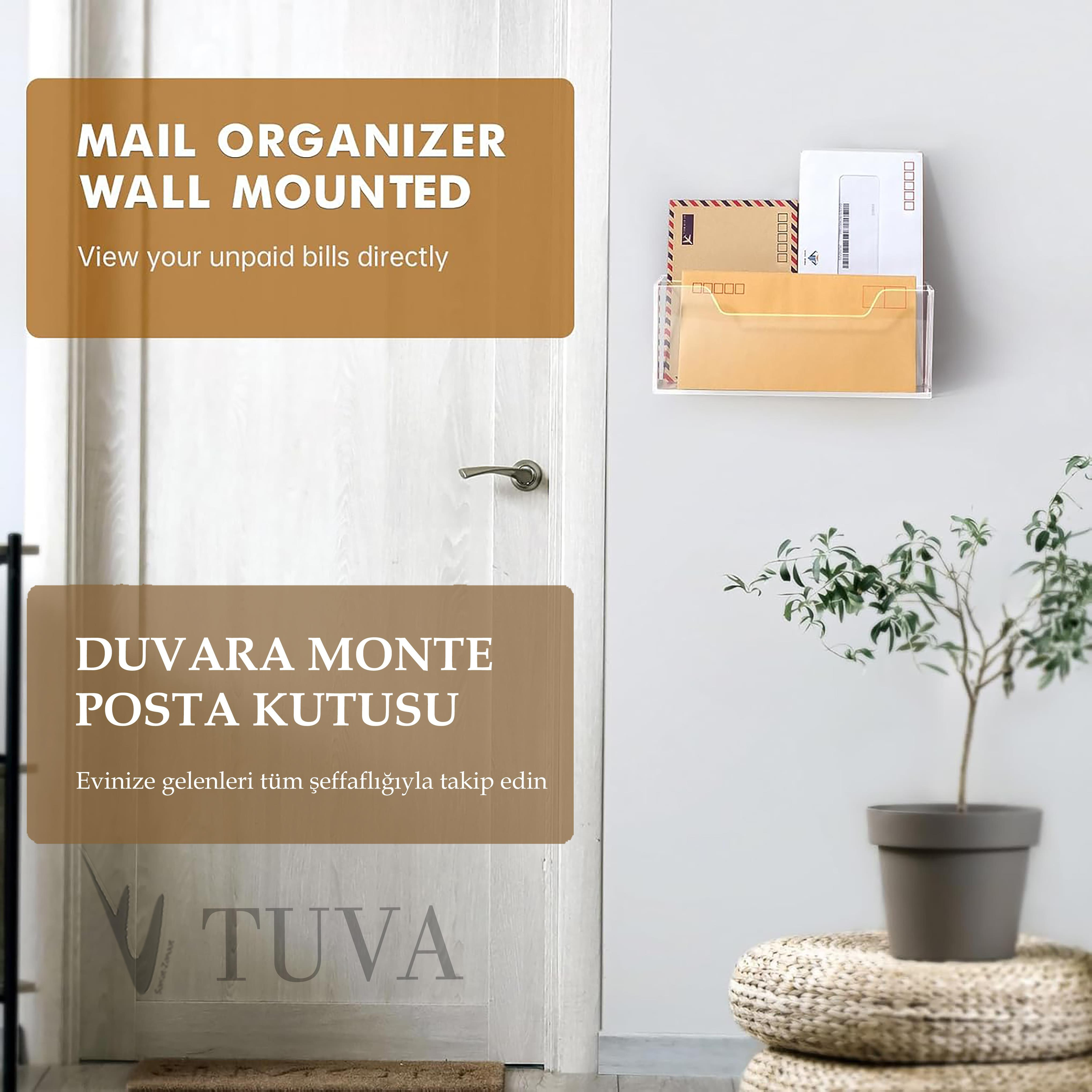 Premium Akrilik Duvara Monte & Masaüstü Evrak ve Mektup Düzenleyici | Şeffaf, Vida Seti Dahil