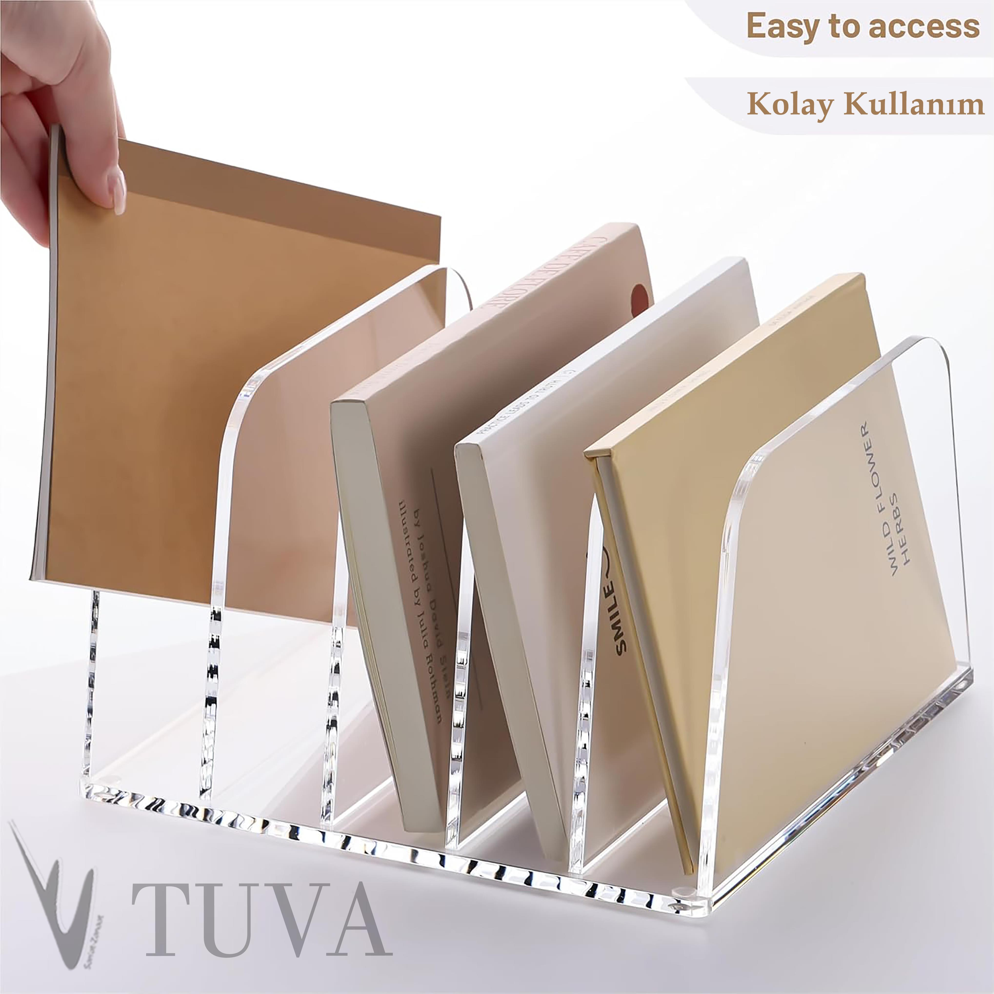 Şeffaf Modern Tuva Pleksi Ters Üçgen Tasarım Bölmeli Kitap ve Evrak Düzenleyici | Minimal Modern Elit Masaüstü Organizer