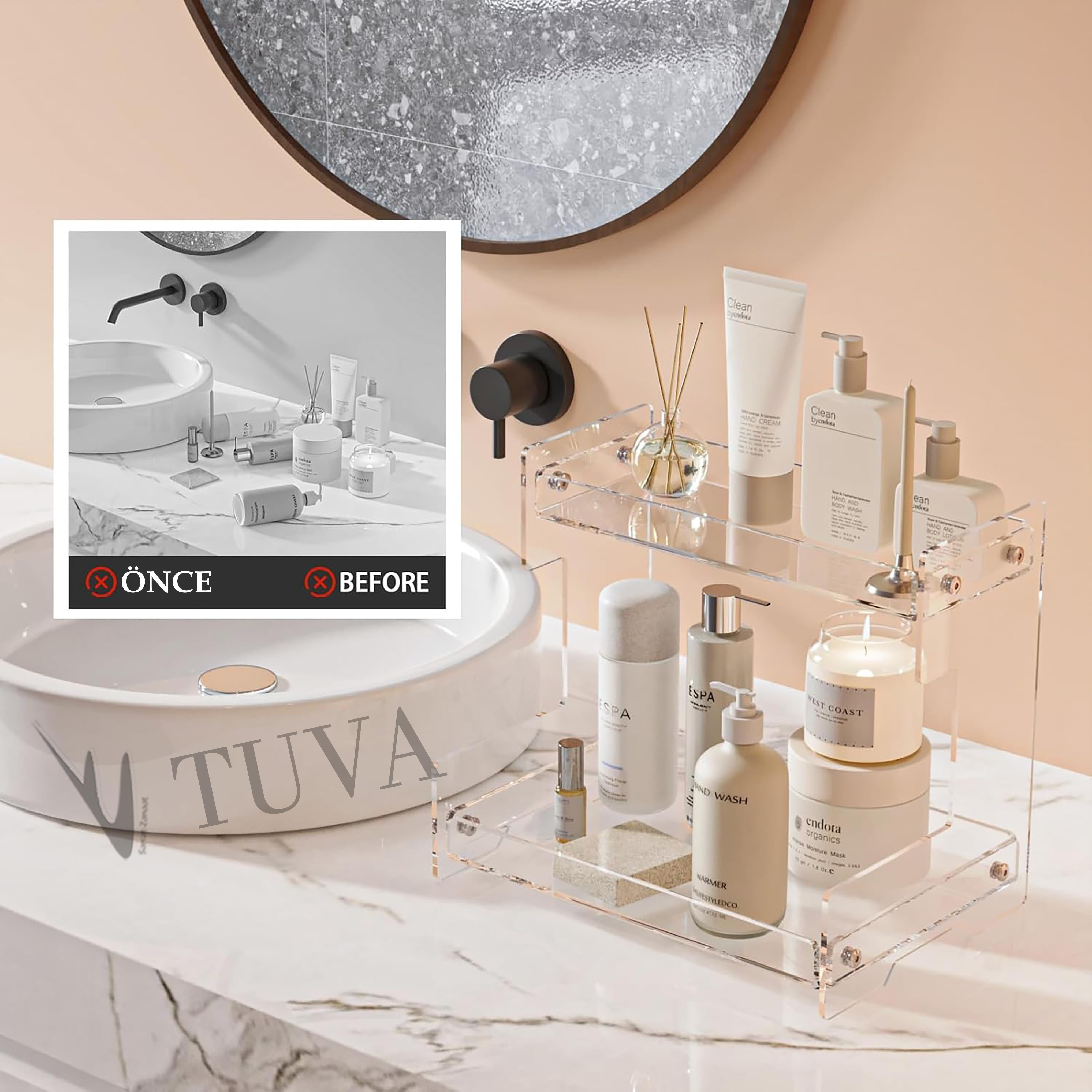 Şeffaf Pleksi Modern Elit Tasarım Makyaj Takı Aksesuar Parfüm Organizer Düzenleyici | Altın & Gümüş Kapak Seçenekli | Tuva Premium Model