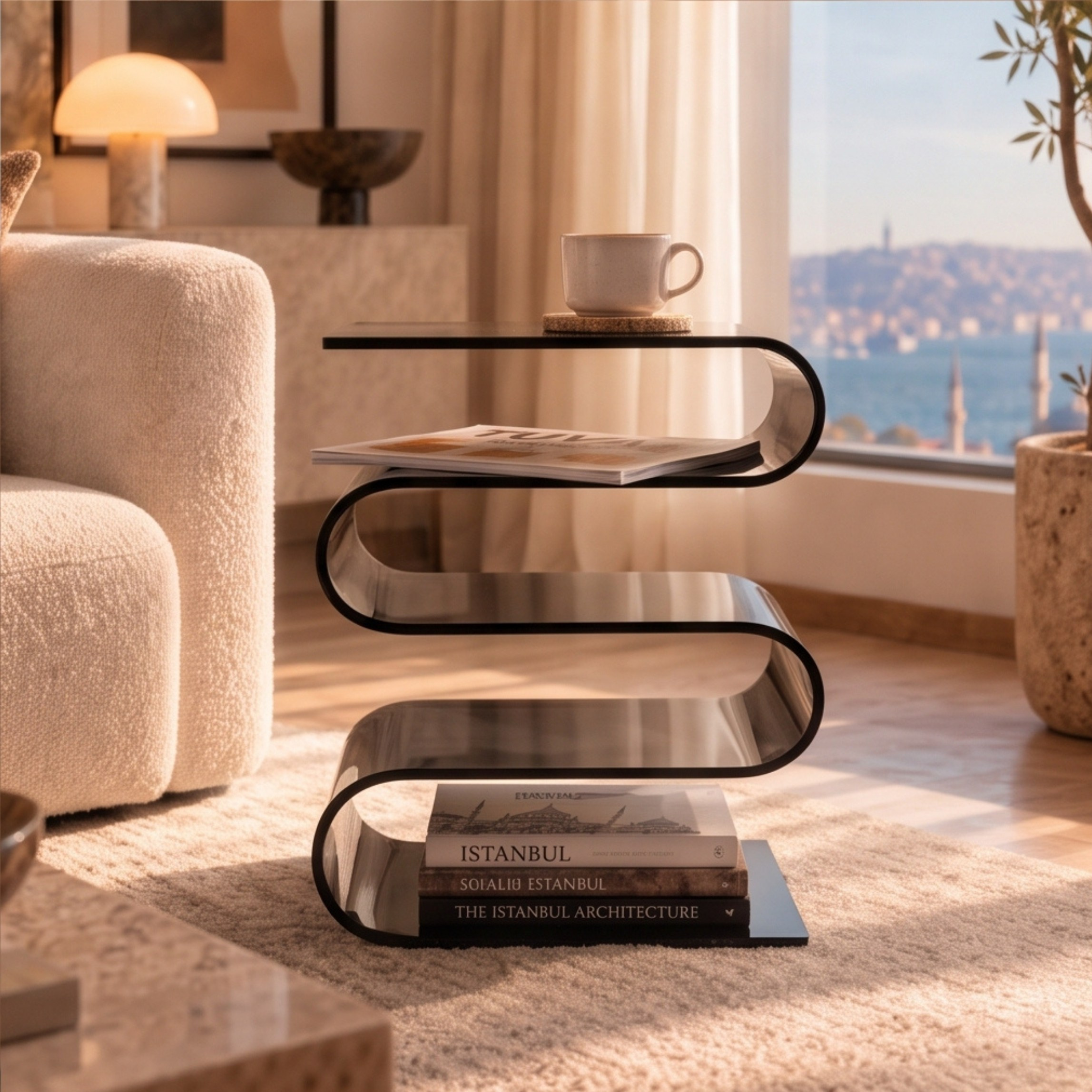SERPENTIS | Büküm Sanatıyla Şekillenen 5 Yüzeyli Modern Sehpa | Tek Parça Tasarım | Tuva Premium Mobilya