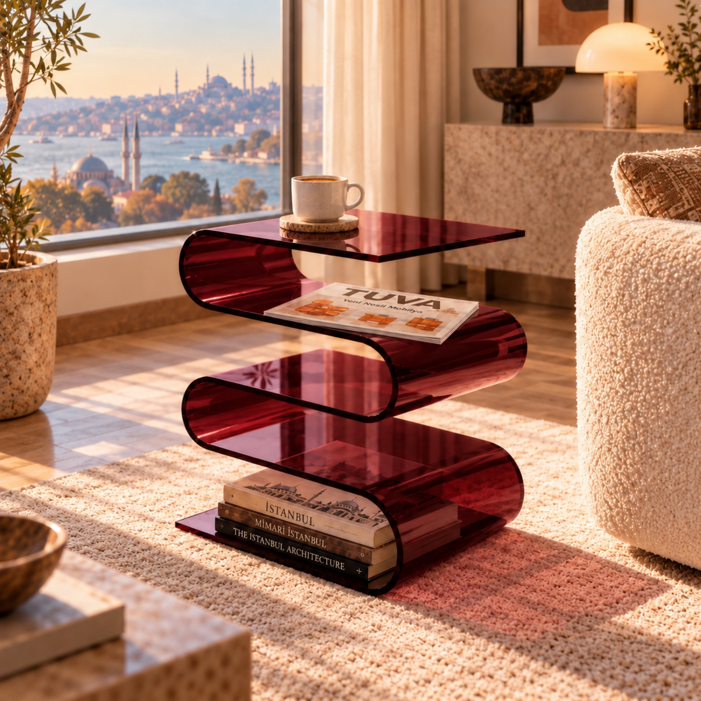 SERPENTIS | Büküm Sanatıyla Şekillenen 5 Yüzeyli Modern Sehpa | Tek Parça Tasarım | Tuva Premium Mobilya