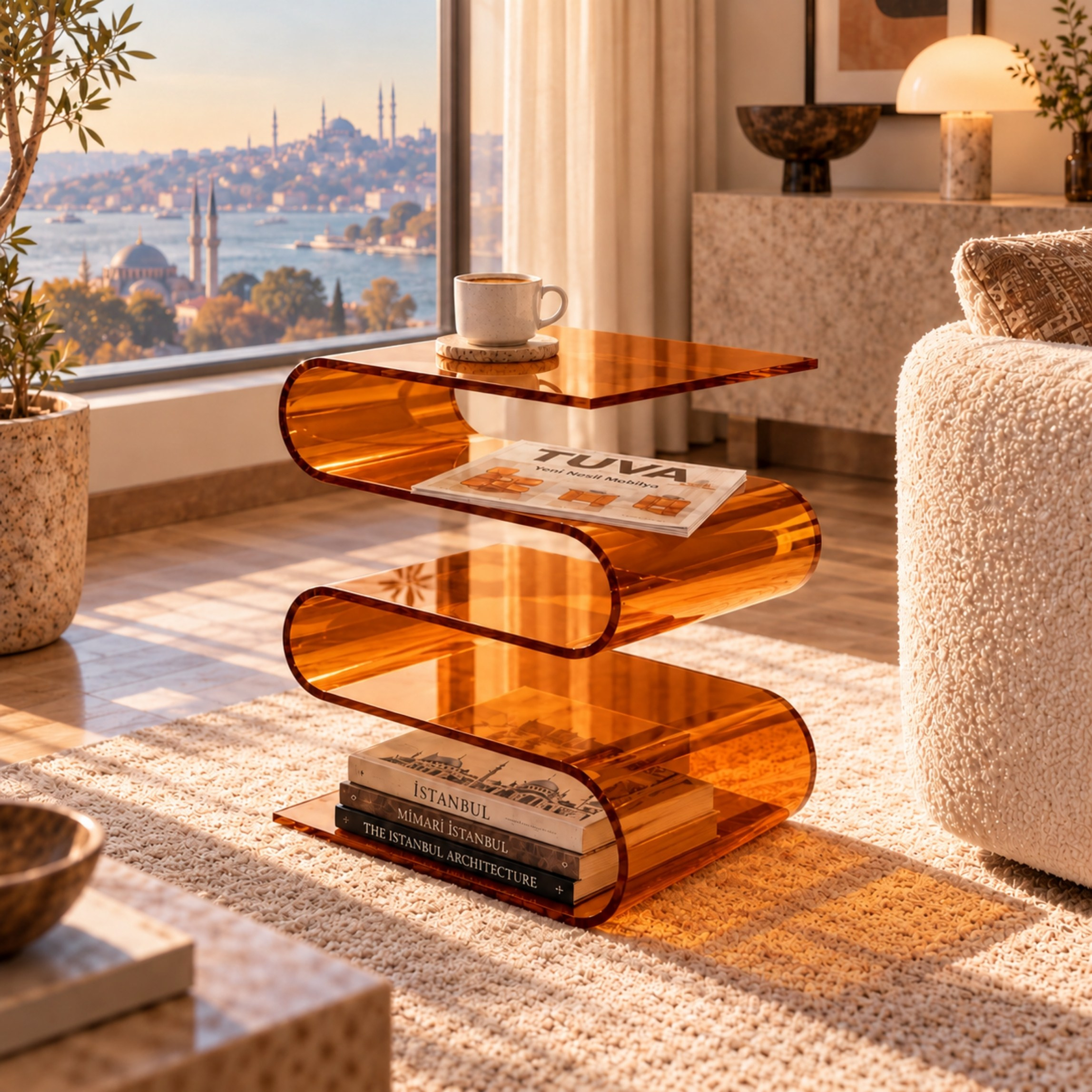 SERPENTIS | Büküm Sanatıyla Şekillenen 5 Yüzeyli Modern Sehpa | Tek Parça Tasarım | Tuva Premium Mobilya