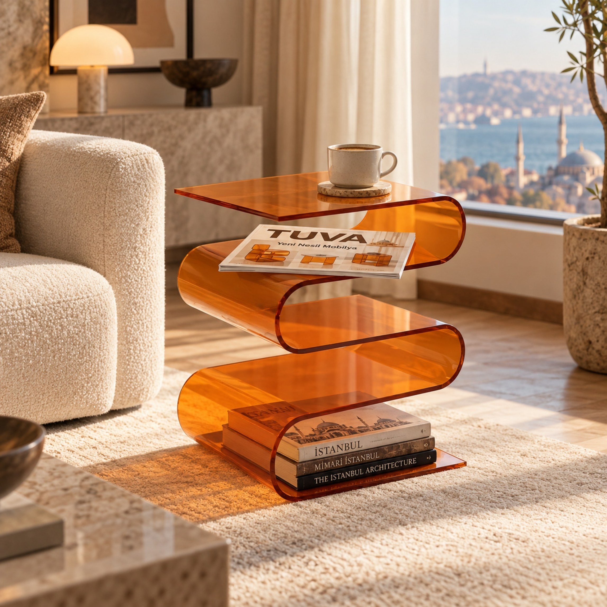 SERPENTIS | Büküm Sanatıyla Şekillenen 5 Yüzeyli Modern Sehpa | Tek Parça Tasarım | Tuva Premium Mobilya