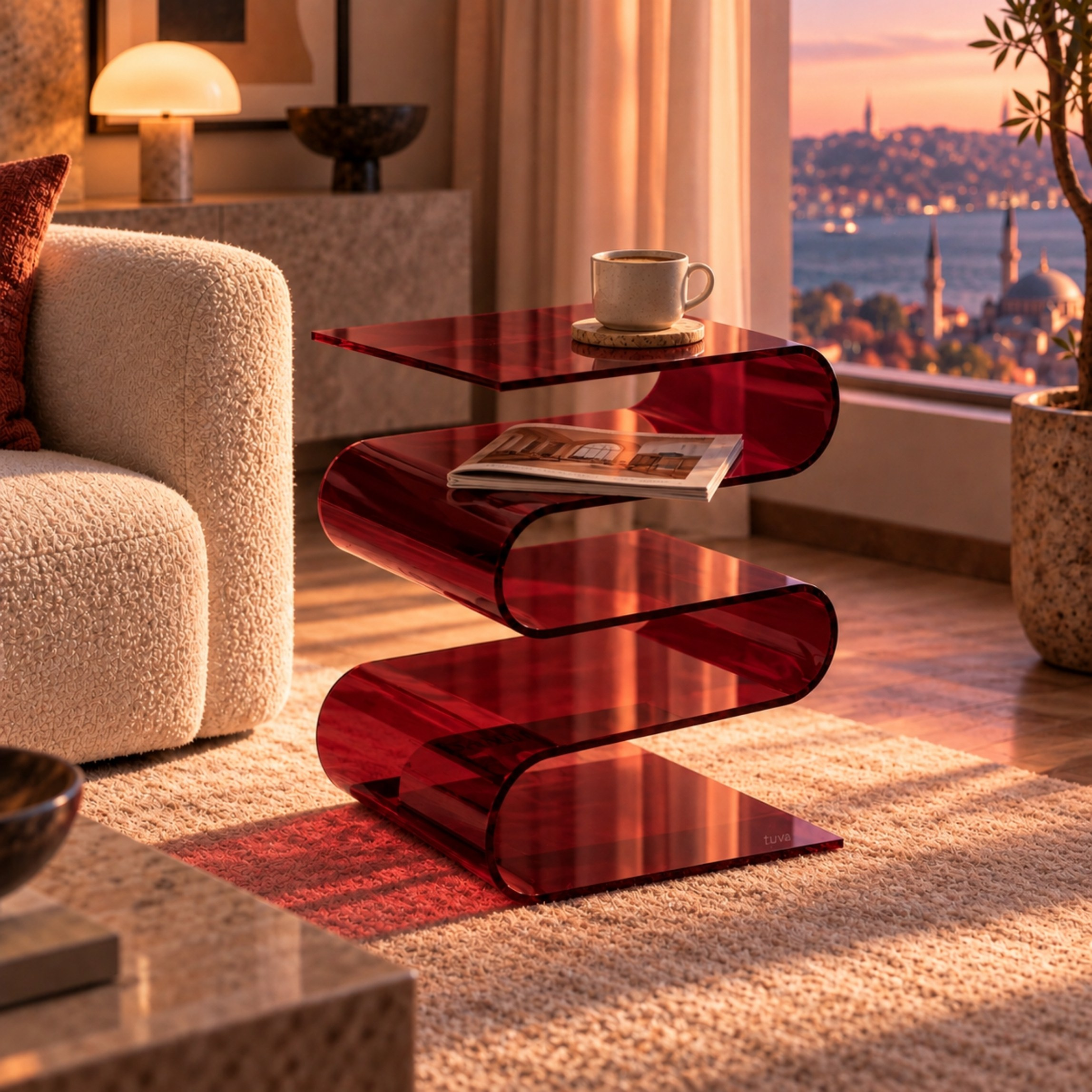 SERPENTIS | Büküm Sanatıyla Şekillenen 5 Yüzeyli Modern Sehpa | Tek Parça Tasarım | Tuva Premium Mobilya