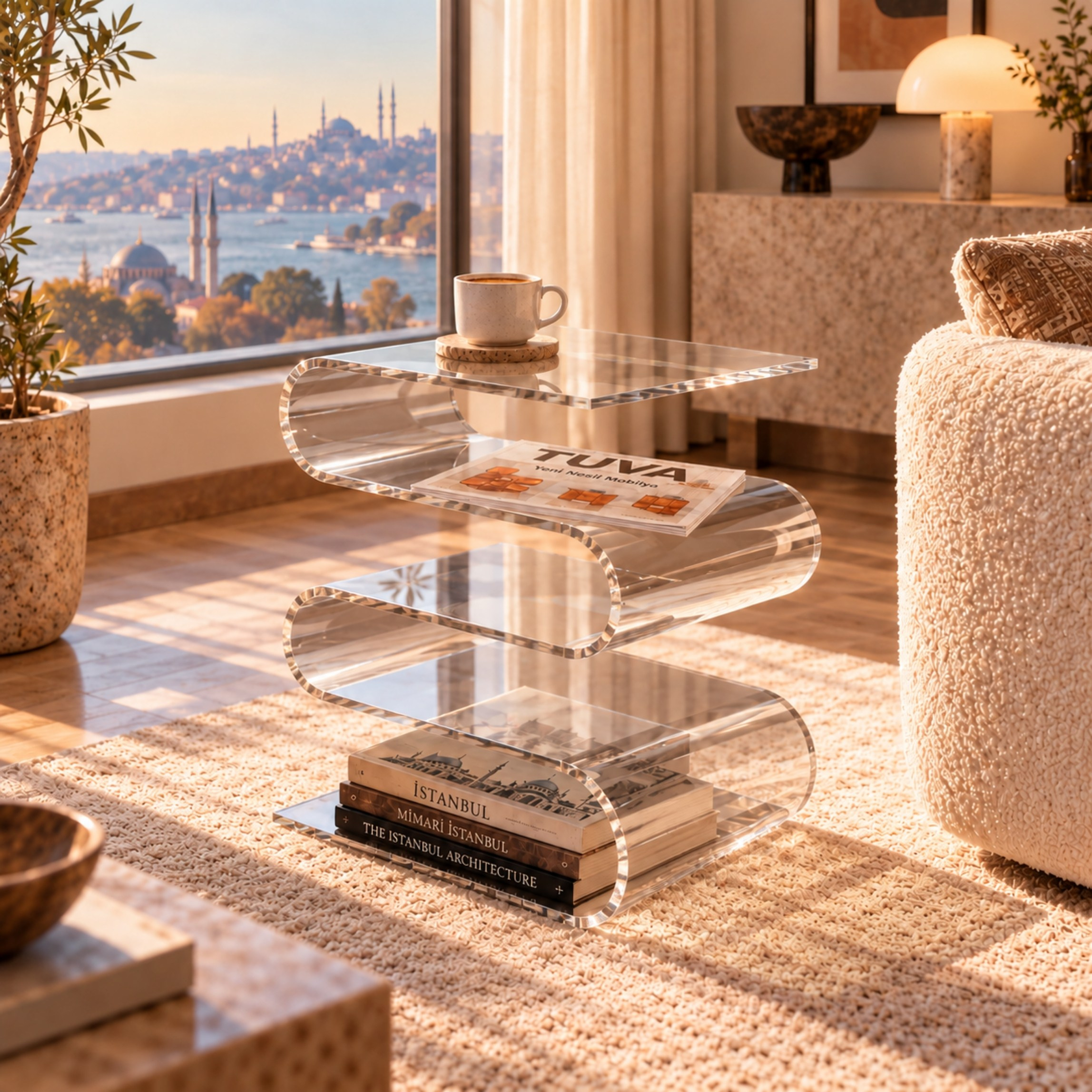 SERPENTIS | Büküm Sanatıyla Şekillenen 5 Yüzeyli Modern Sehpa | Tek Parça Tasarım | Tuva Premium Mobilya