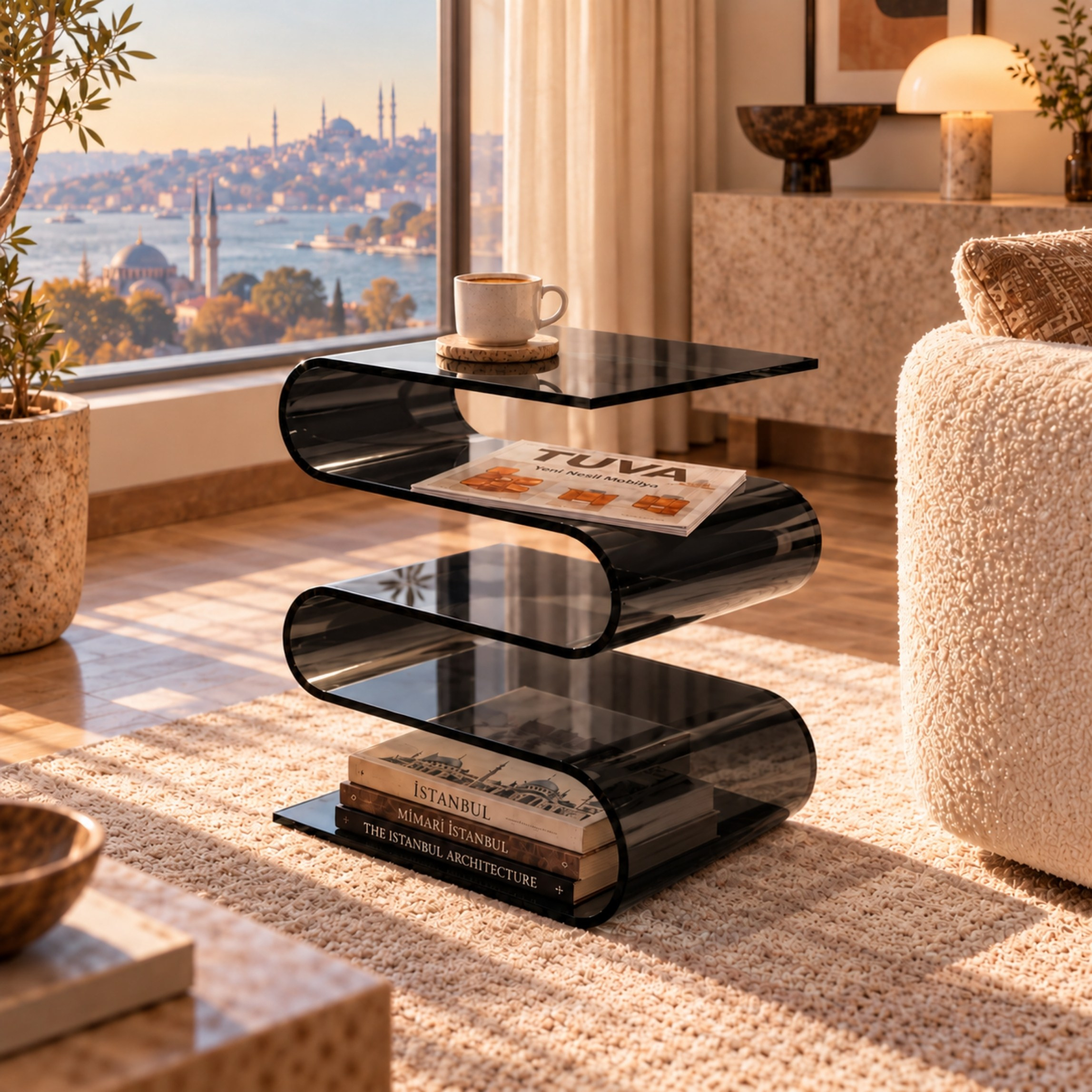 SERPENTIS | Büküm Sanatıyla Şekillenen 5 Yüzeyli Modern Sehpa | Tek Parça Tasarım | Tuva Premium Mobilya