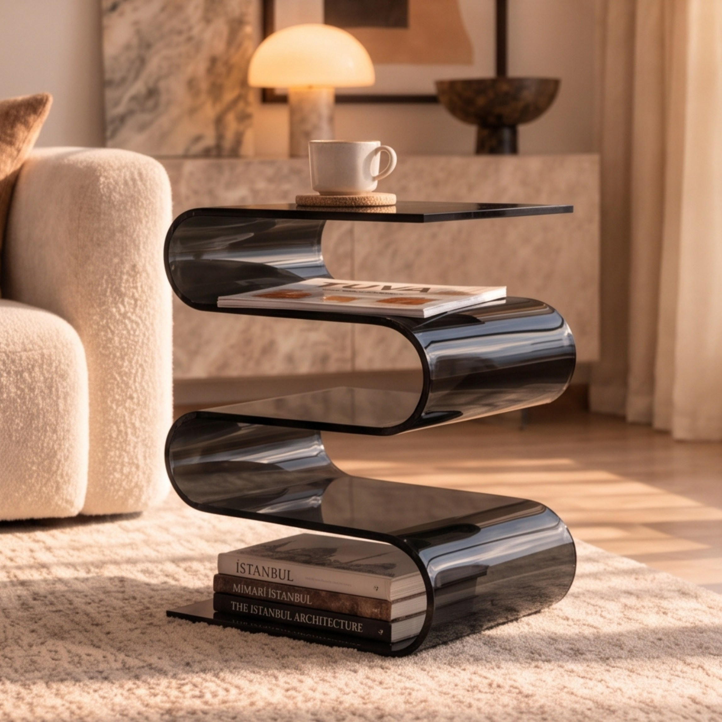 SERPENTIS | Büküm Sanatıyla Şekillenen 5 Yüzeyli Modern Sehpa | Tek Parça Tasarım | Tuva Premium Mobilya