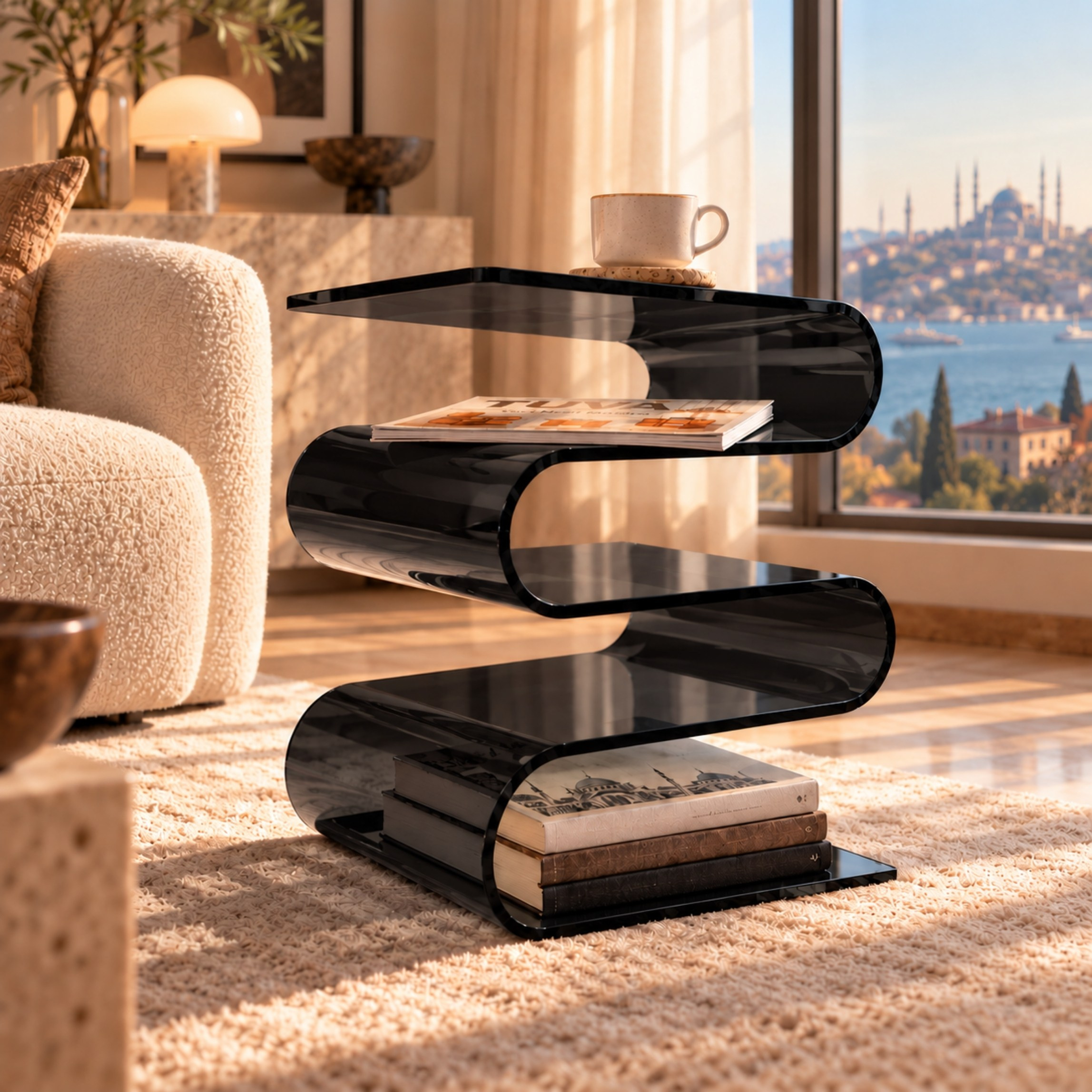 SERPENTIS | Büküm Sanatıyla Şekillenen 5 Yüzeyli Modern Sehpa | Tek Parça Tasarım | Tuva Premium Mobilya