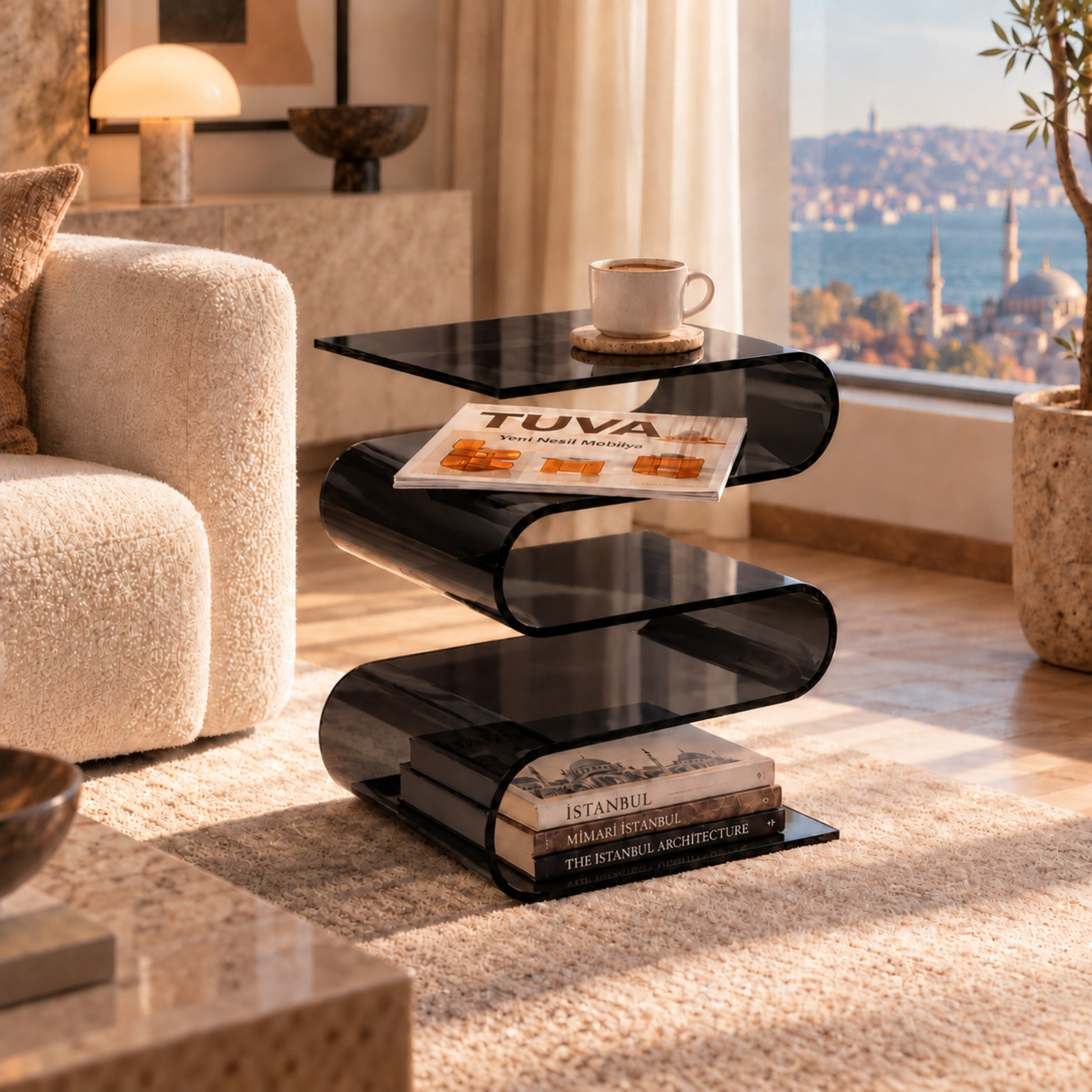 SERPENTIS | Büküm Sanatıyla Şekillenen 5 Yüzeyli Modern Sehpa | Tek Parça Tasarım | Tuva Premium Mobilya