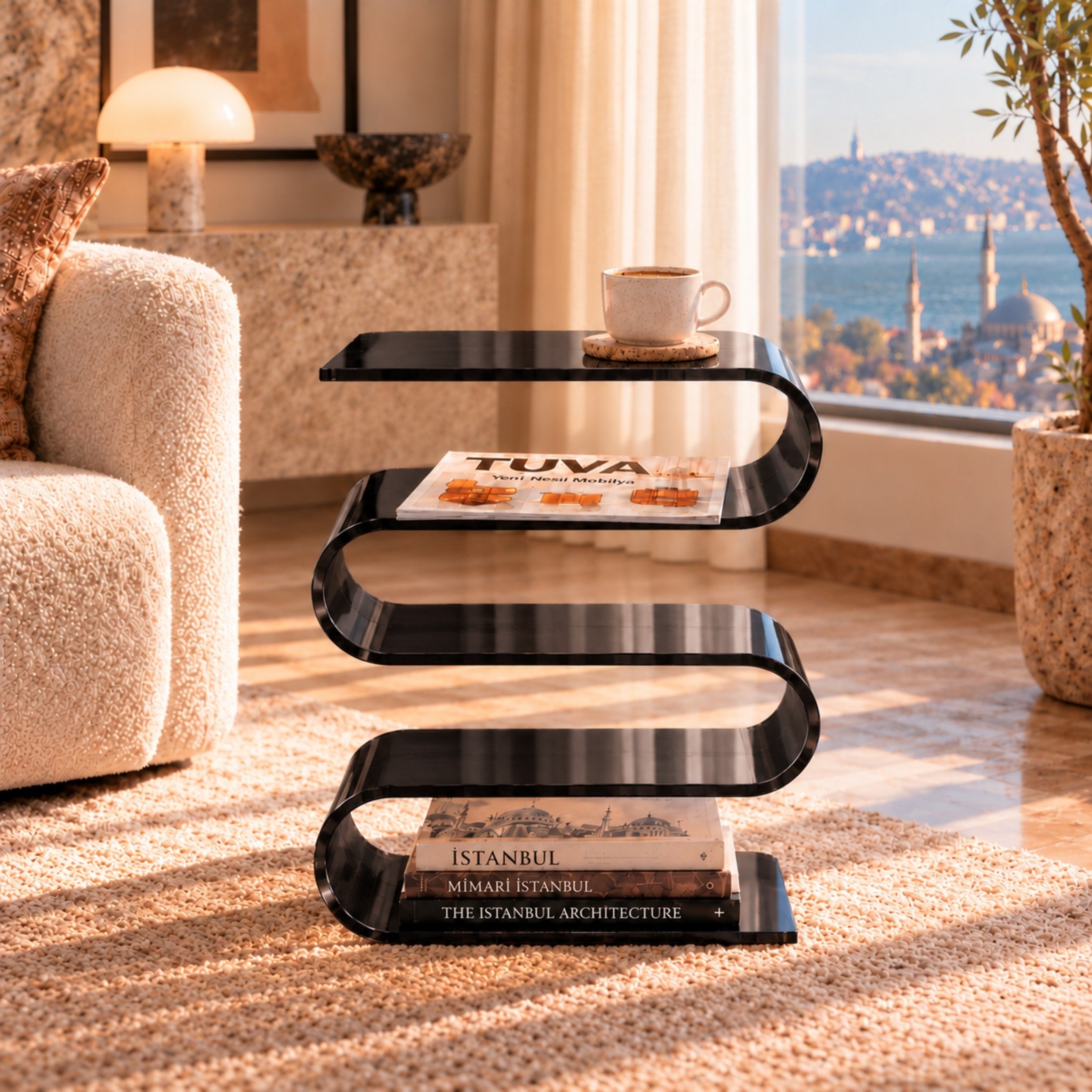 SERPENTIS | Büküm Sanatıyla Şekillenen 5 Yüzeyli Modern Sehpa | Tek Parça Tasarım | Tuva Premium Mobilya