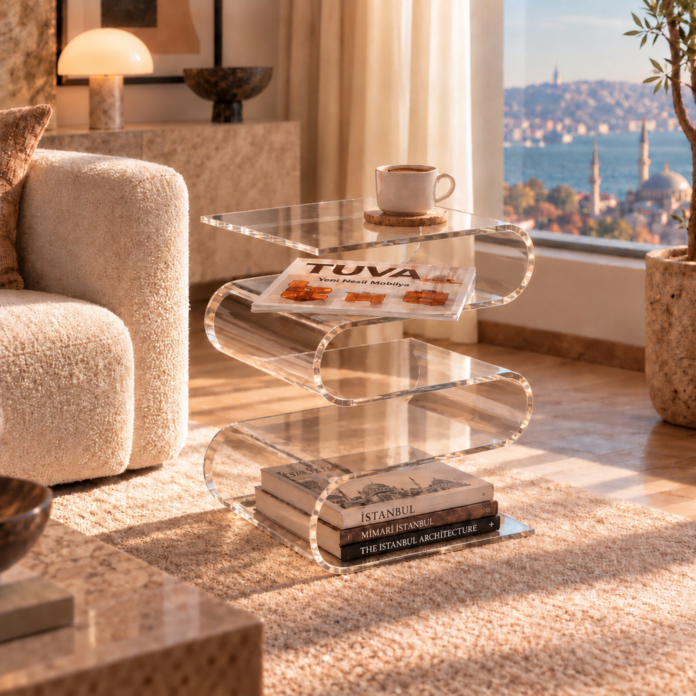 SERPENTIS | Büküm Sanatıyla Şekillenen 5 Yüzeyli Modern Sehpa | Tek Parça Tasarım | Tuva Premium Mobilya