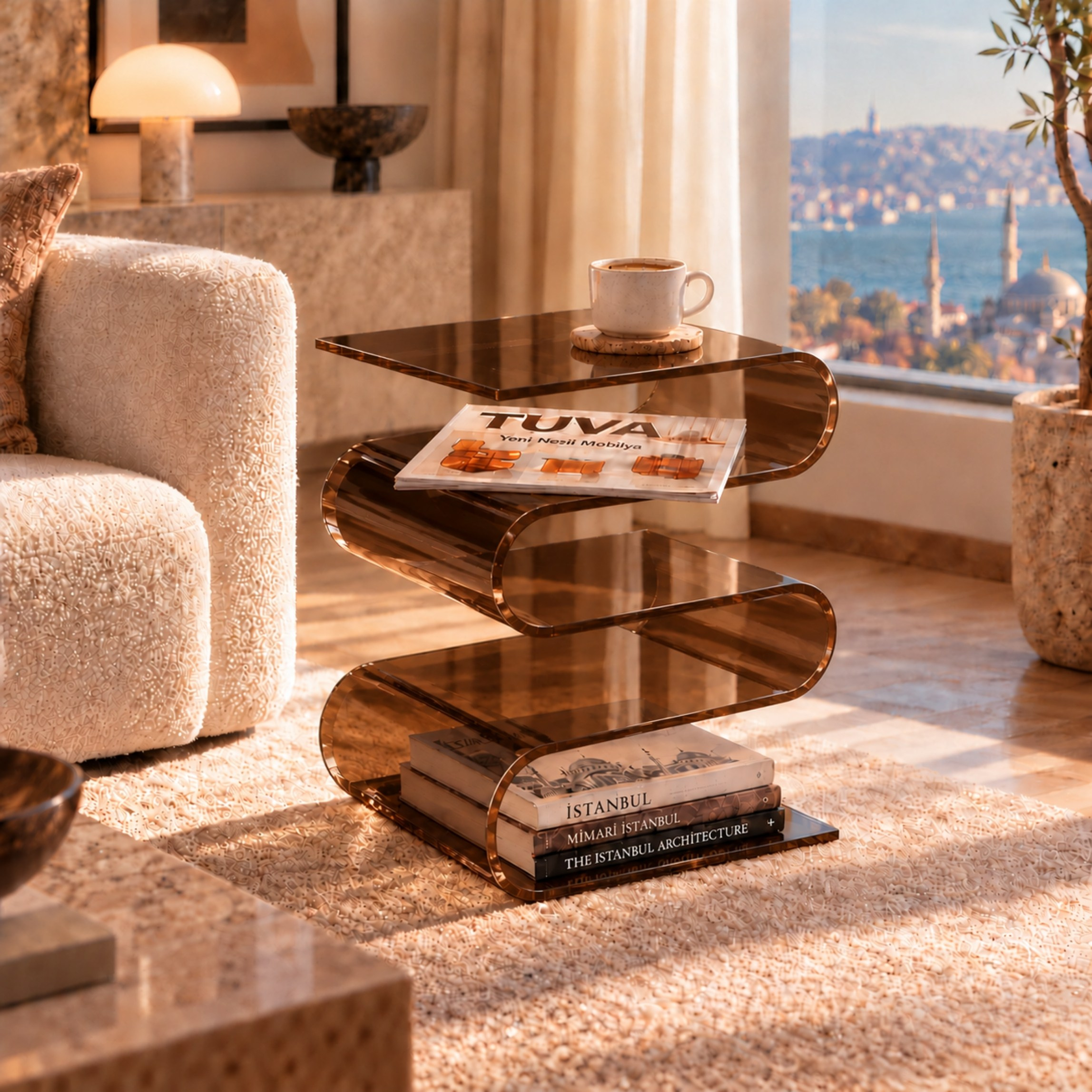 SERPENTIS | Büküm Sanatıyla Şekillenen 5 Yüzeyli Modern Sehpa | Tek Parça Tasarım | Tuva Premium Mobilya