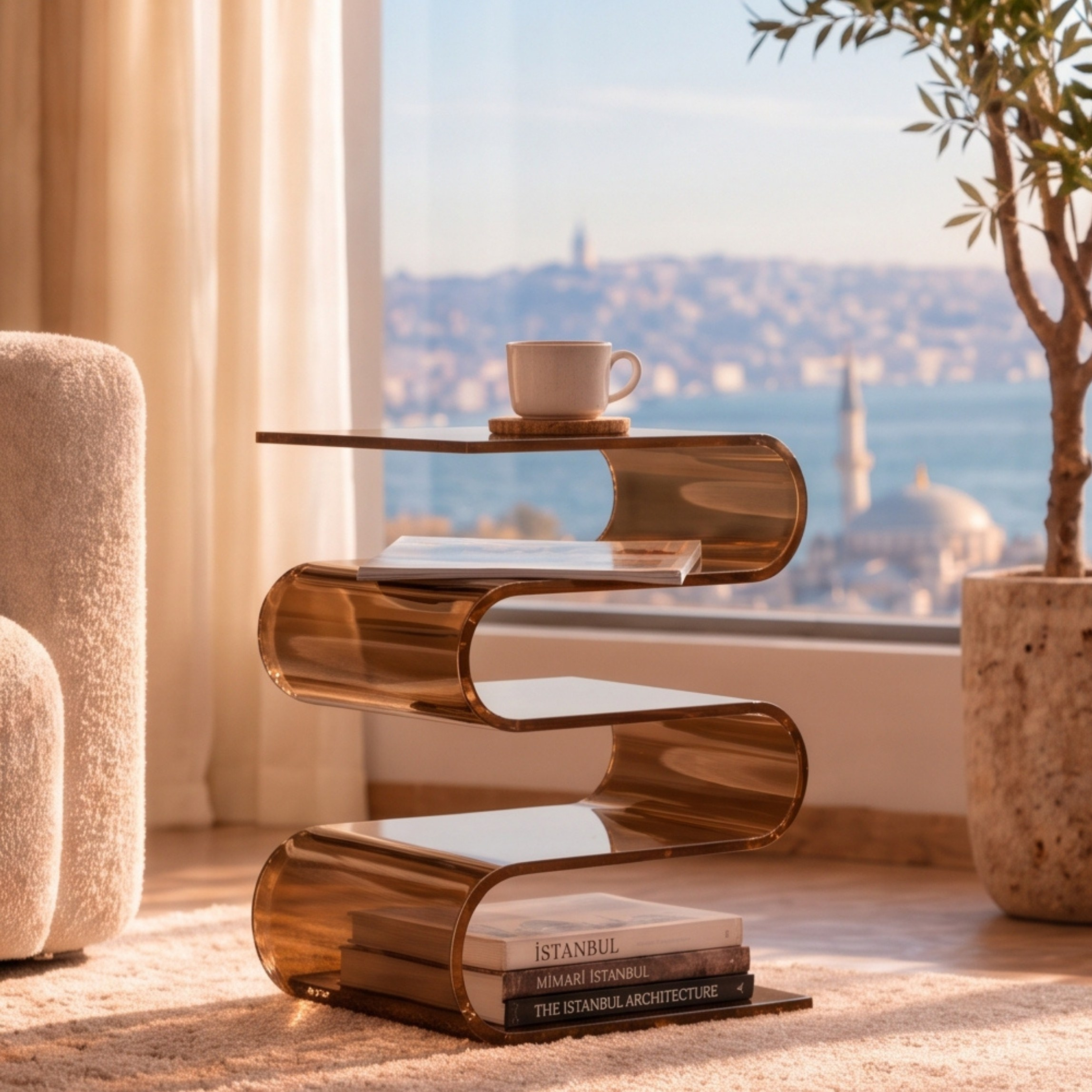 SERPENTIS | Büküm Sanatıyla Şekillenen 5 Yüzeyli Modern Sehpa | Tek Parça Tasarım | Tuva Premium Mobilya