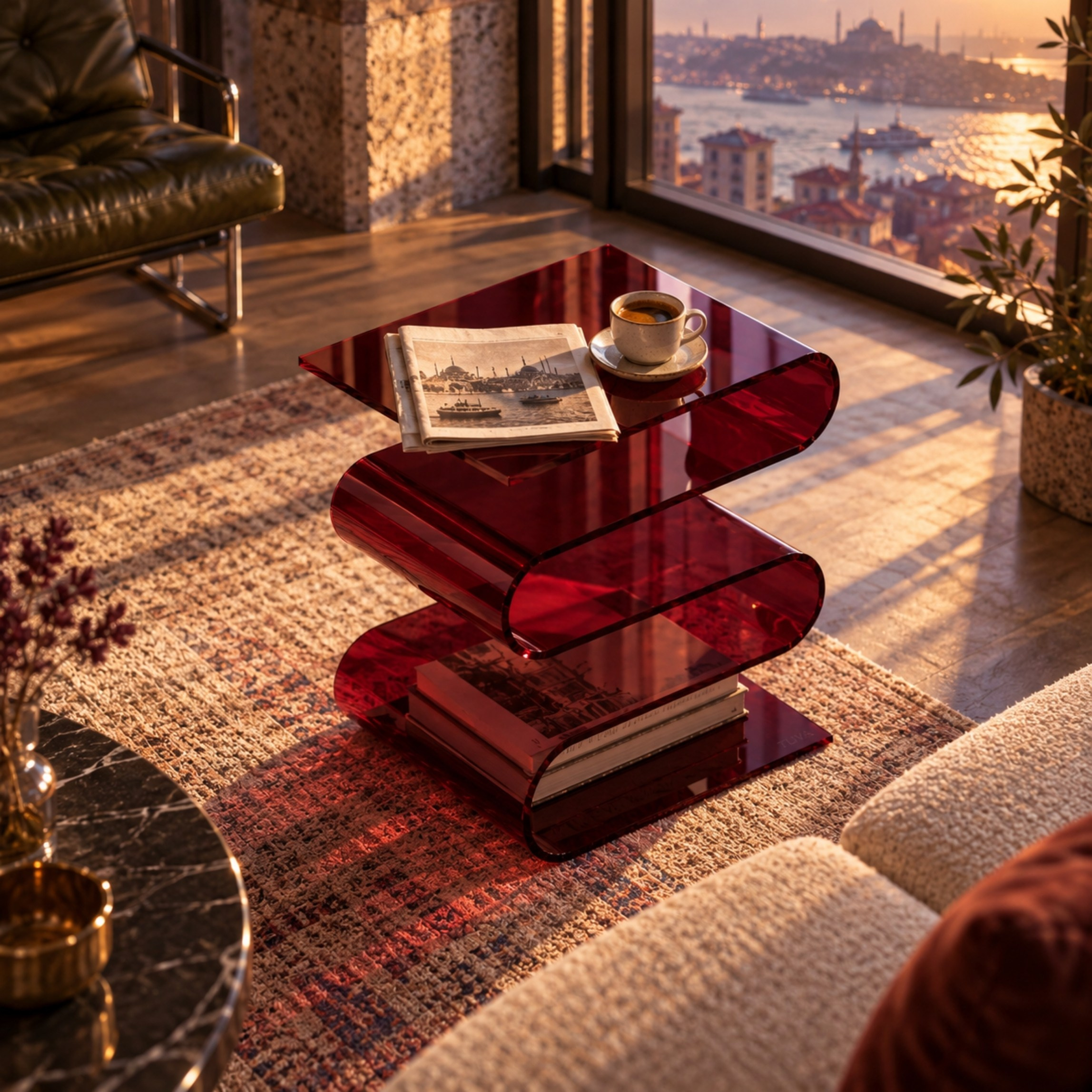 SERPENTIS | Büküm Sanatıyla Şekillenen 5 Yüzeyli Modern Sehpa | Tek Parça Tasarım | Tuva Premium Mobilya