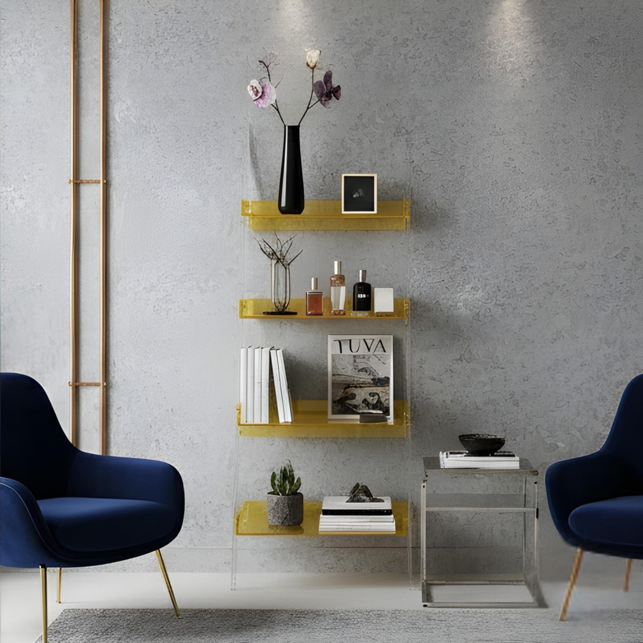 STEPS | Modern Şeffaf Pleksi 4 Kat Raf Merdiven Tasarımlı Raf Ünitesi | Yeni Nesil Sehpa Komodin