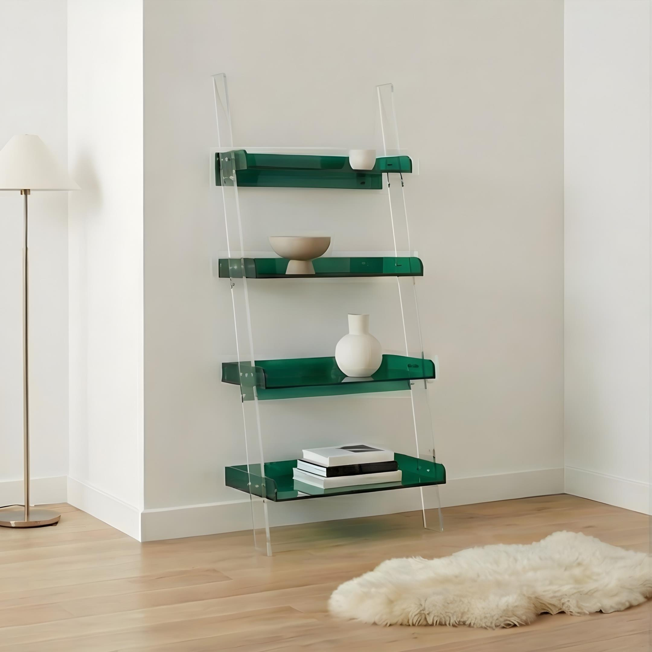STEPS | Modern Şeffaf Pleksi 4 Kat Raf Merdiven Tasarımlı Raf Ünitesi | Yeni Nesil Sehpa Komodin