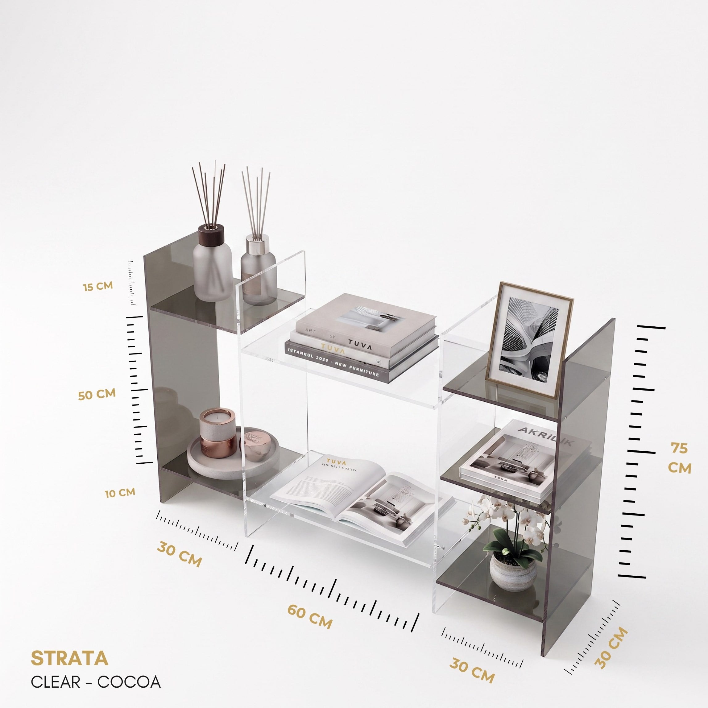 STRATA | Akrilik Raf Ünitesi & Konsol | Şeffaf Pleksi Konsol & Kitaplık