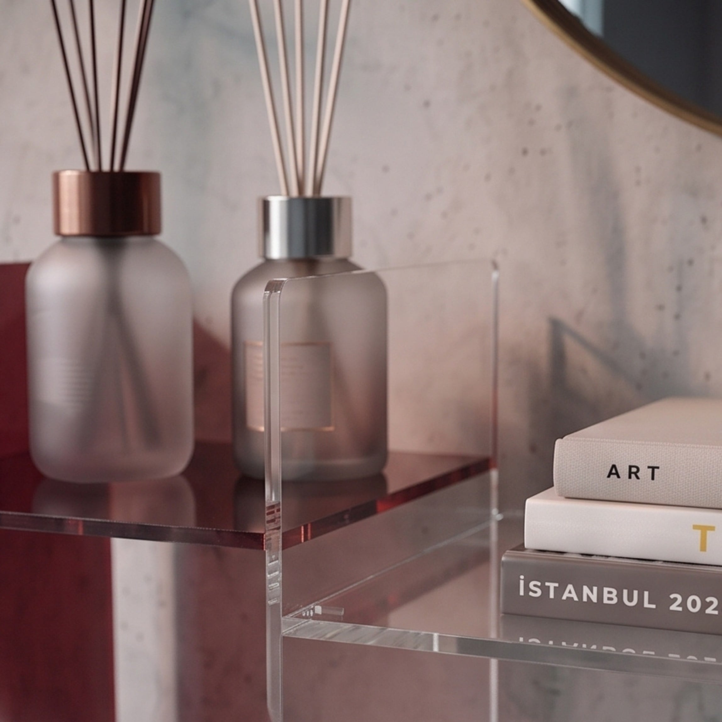 STRATA | Akrilik Raf Ünitesi & Konsol | Şeffaf Pleksi Konsol & Kitaplık