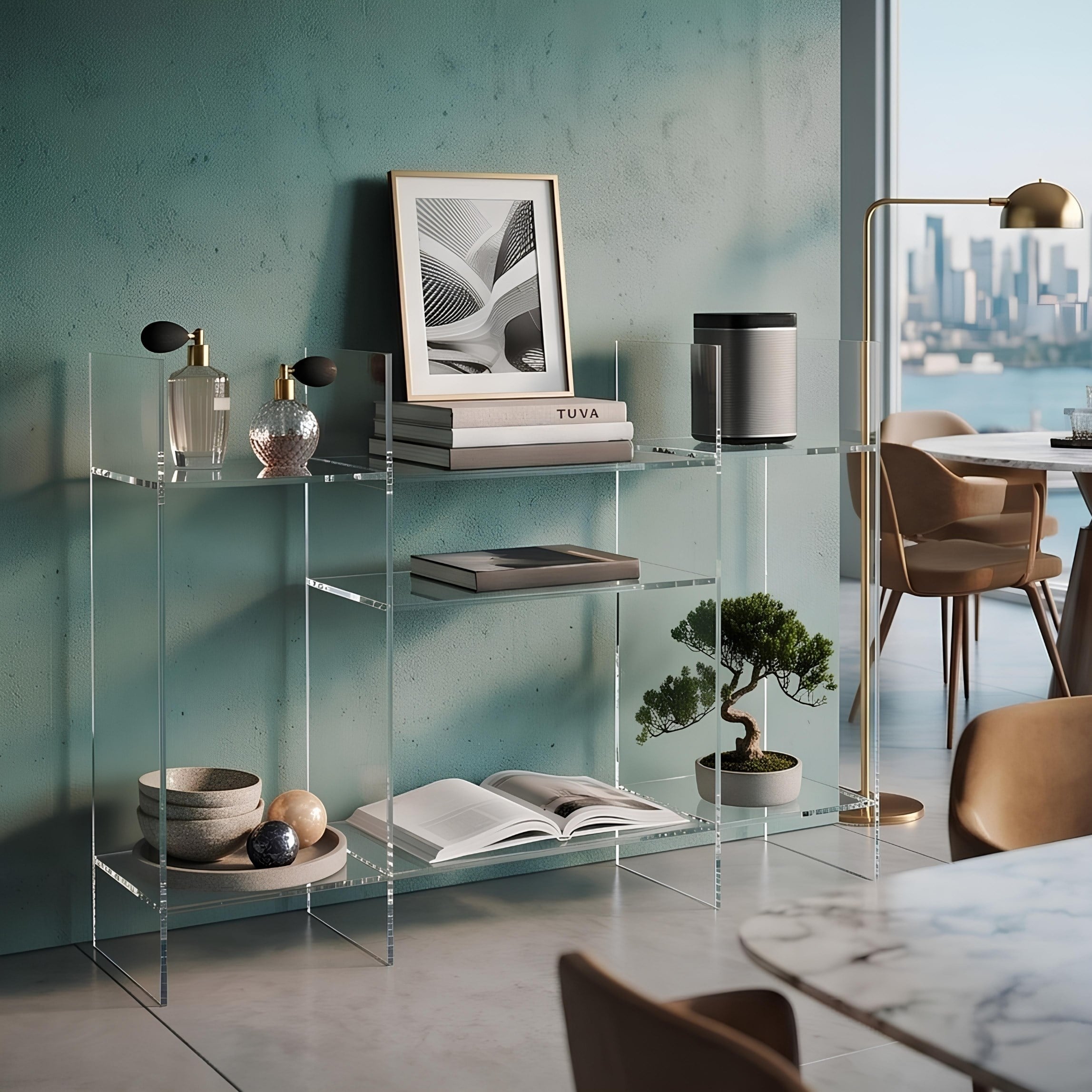 STRATA | Akrilik Raf Ünitesi & Konsol | Şeffaf Pleksi Konsol & Kitaplık