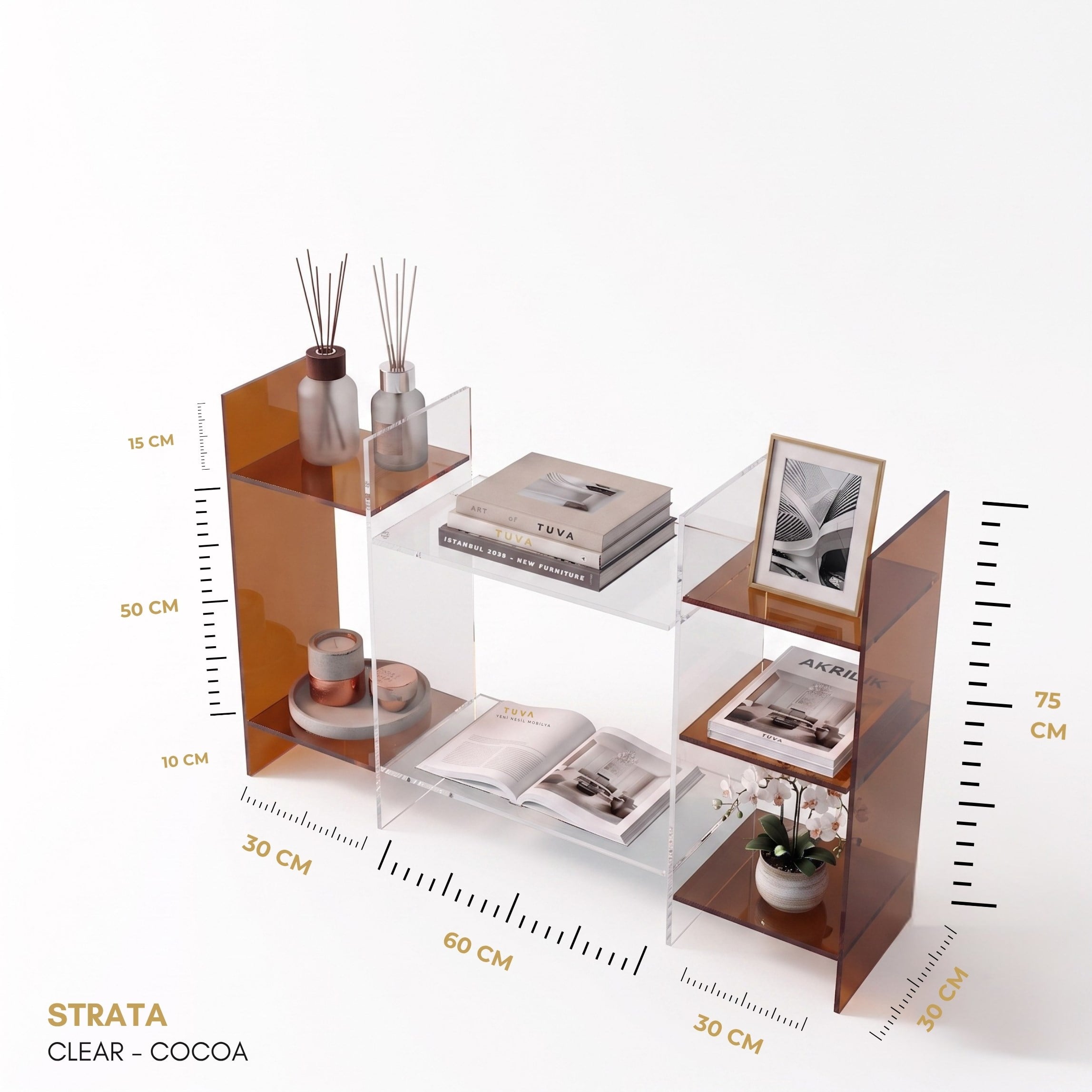 STRATA | Akrilik Raf Ünitesi & Konsol | Şeffaf Pleksi Konsol & Kitaplık