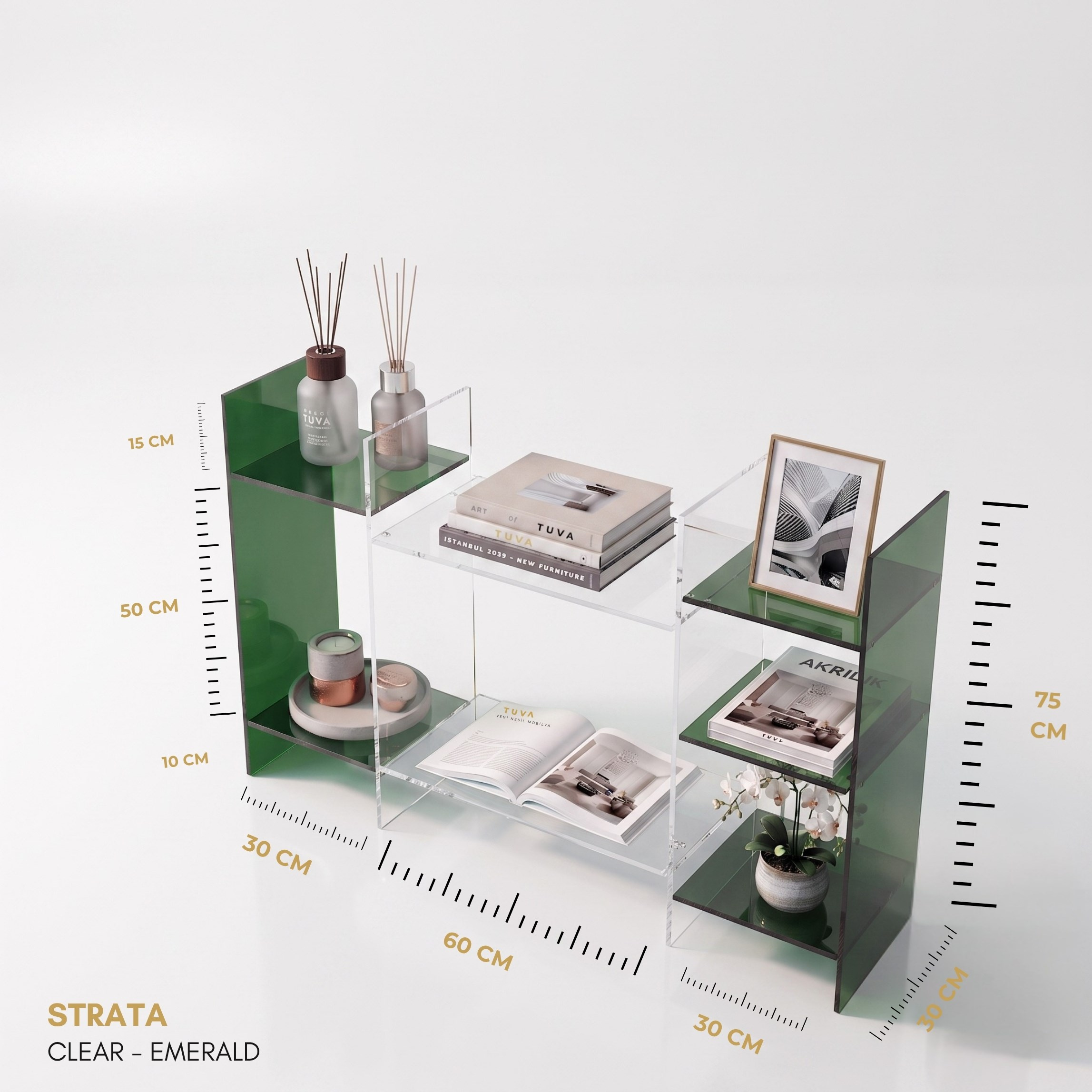 STRATA | Akrilik Raf Ünitesi & Konsol | Şeffaf Pleksi Konsol & Kitaplık