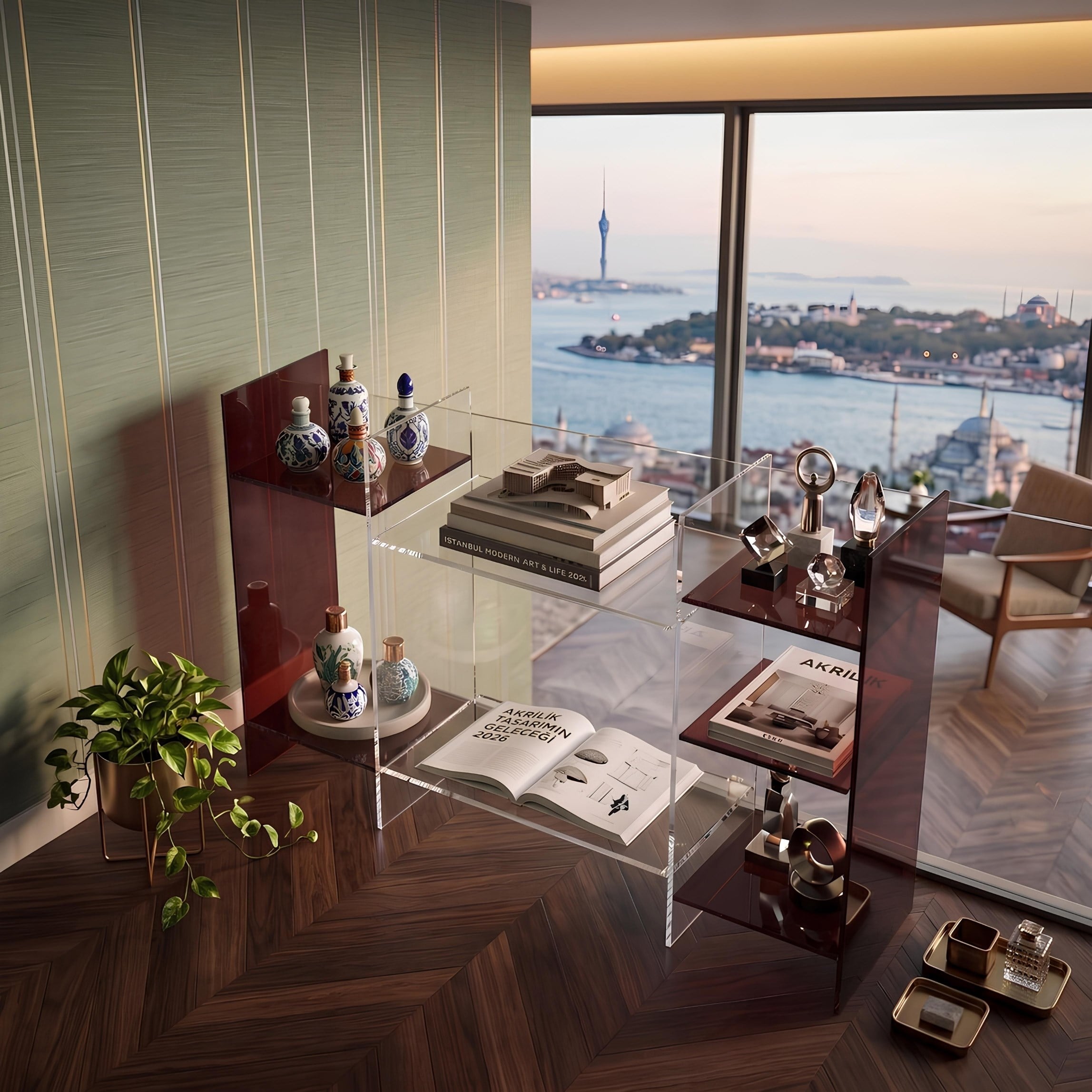 STRATA | Akrilik Raf Ünitesi & Konsol | Şeffaf Pleksi Konsol & Kitaplık