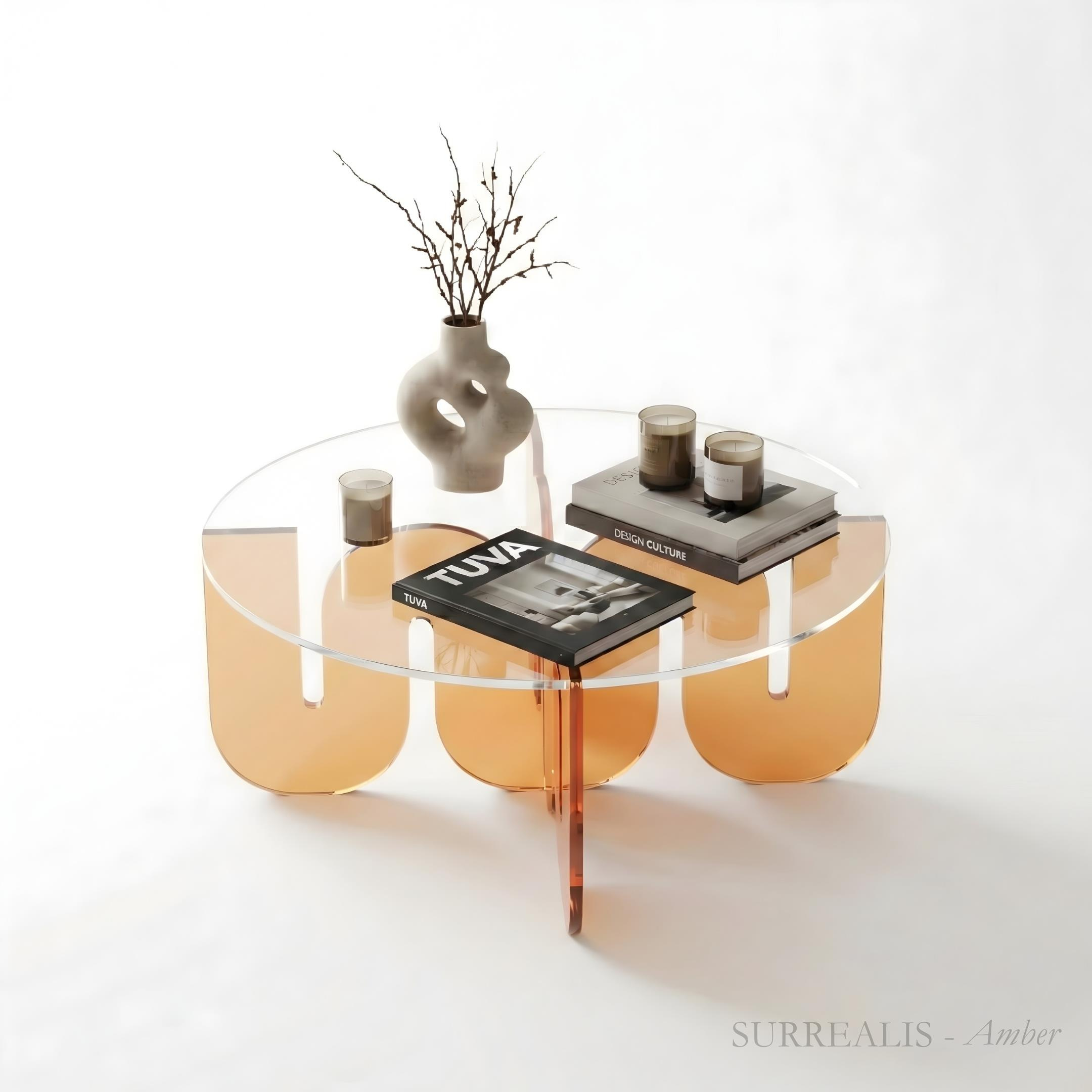 SURREALIS | İç İçe Geçmeli Sürreal Alt Tabanlı Yuvarlak Üst Levha Post-Modern Sehpa