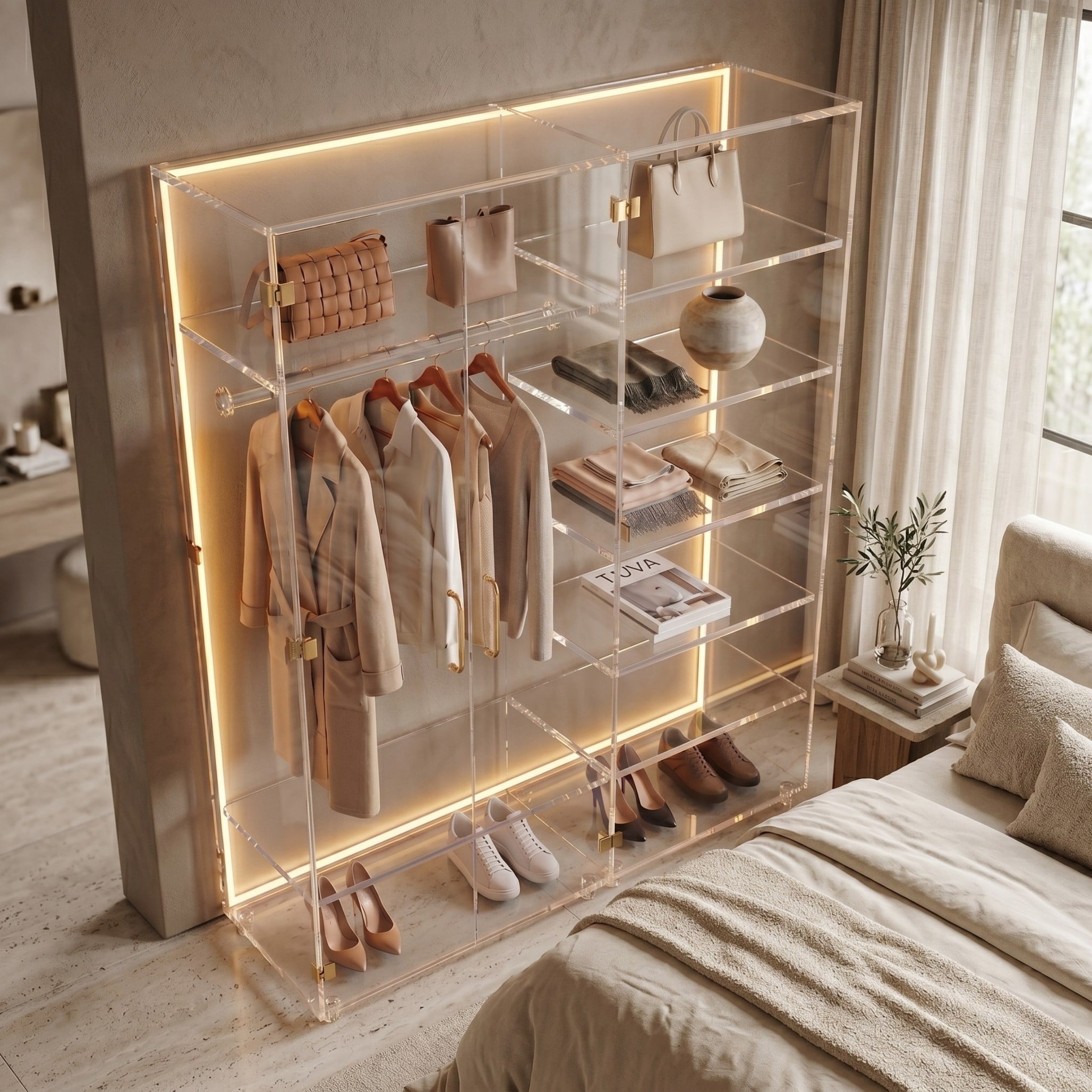 The ACRYLIGHT CURATO | Premium Şeffaf Işıklı Pleksi Gardırop & Vitrin | TUVA 