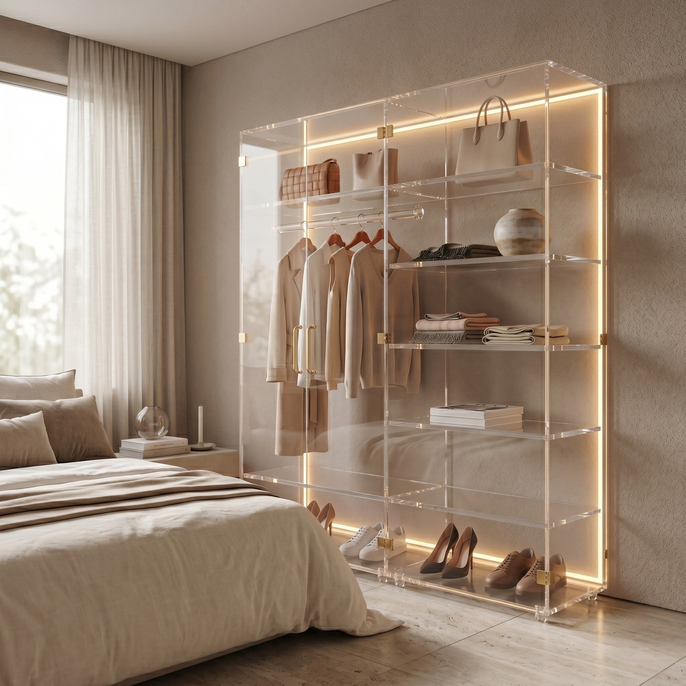 The ACRYLIGHT CURATO | Premium Şeffaf Işıklı Pleksi Gardırop & Vitrin | TUVA 
