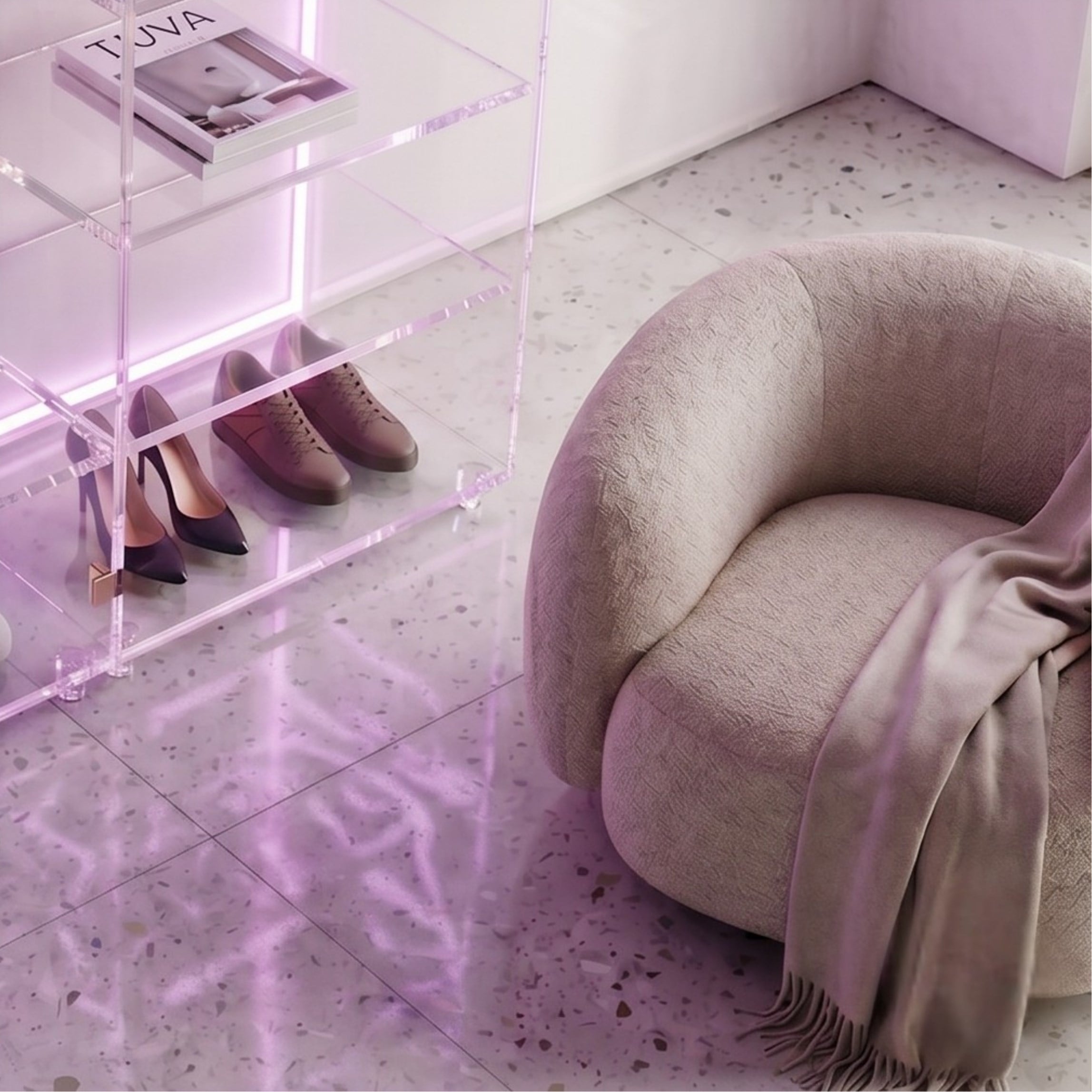 The ACRYLIGHT CURATO | Premium Şeffaf Işıklı Pleksi Gardırop & Vitrin | TUVA 