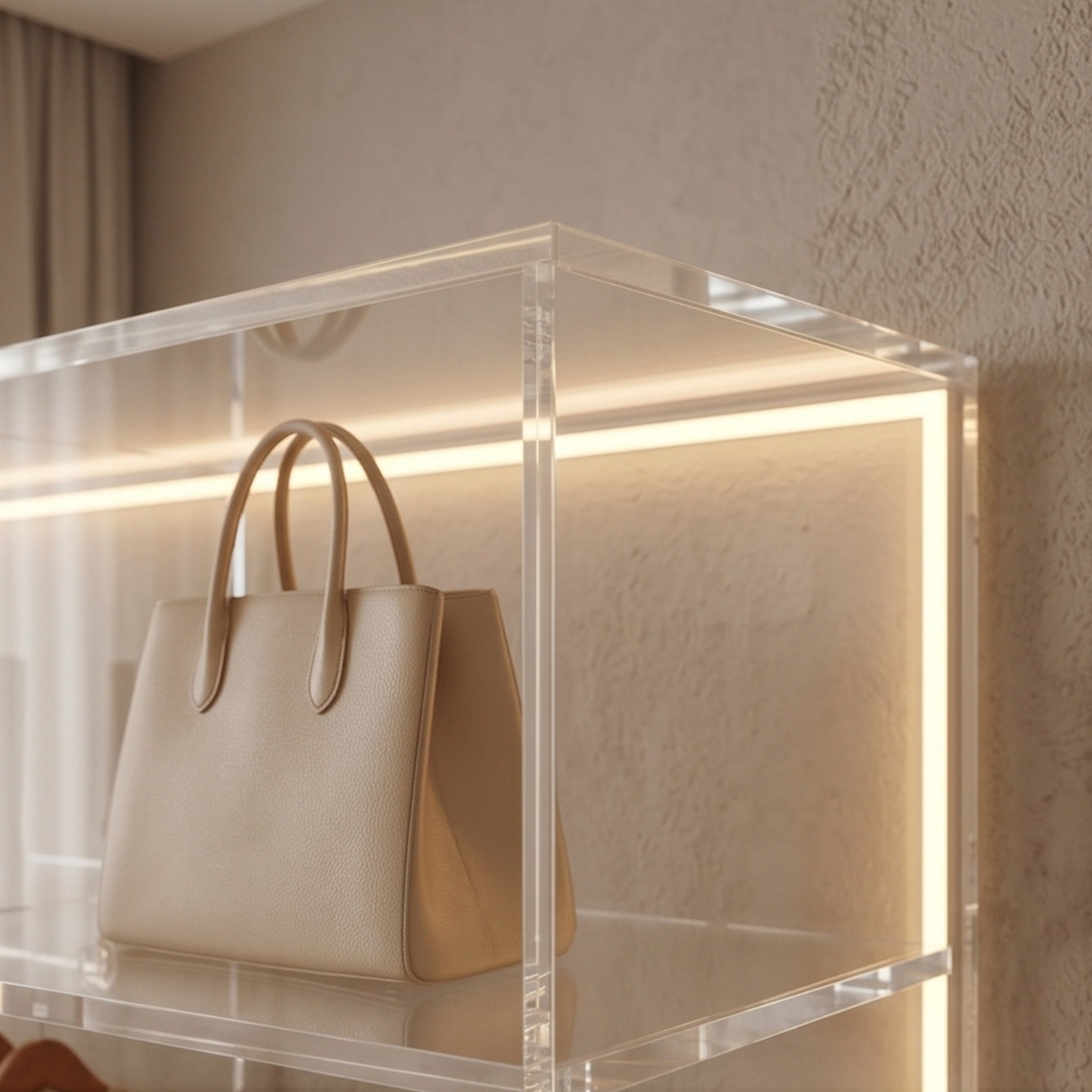 The ACRYLIGHT CURATO | Premium Şeffaf Işıklı Pleksi Gardırop & Vitrin | TUVA 