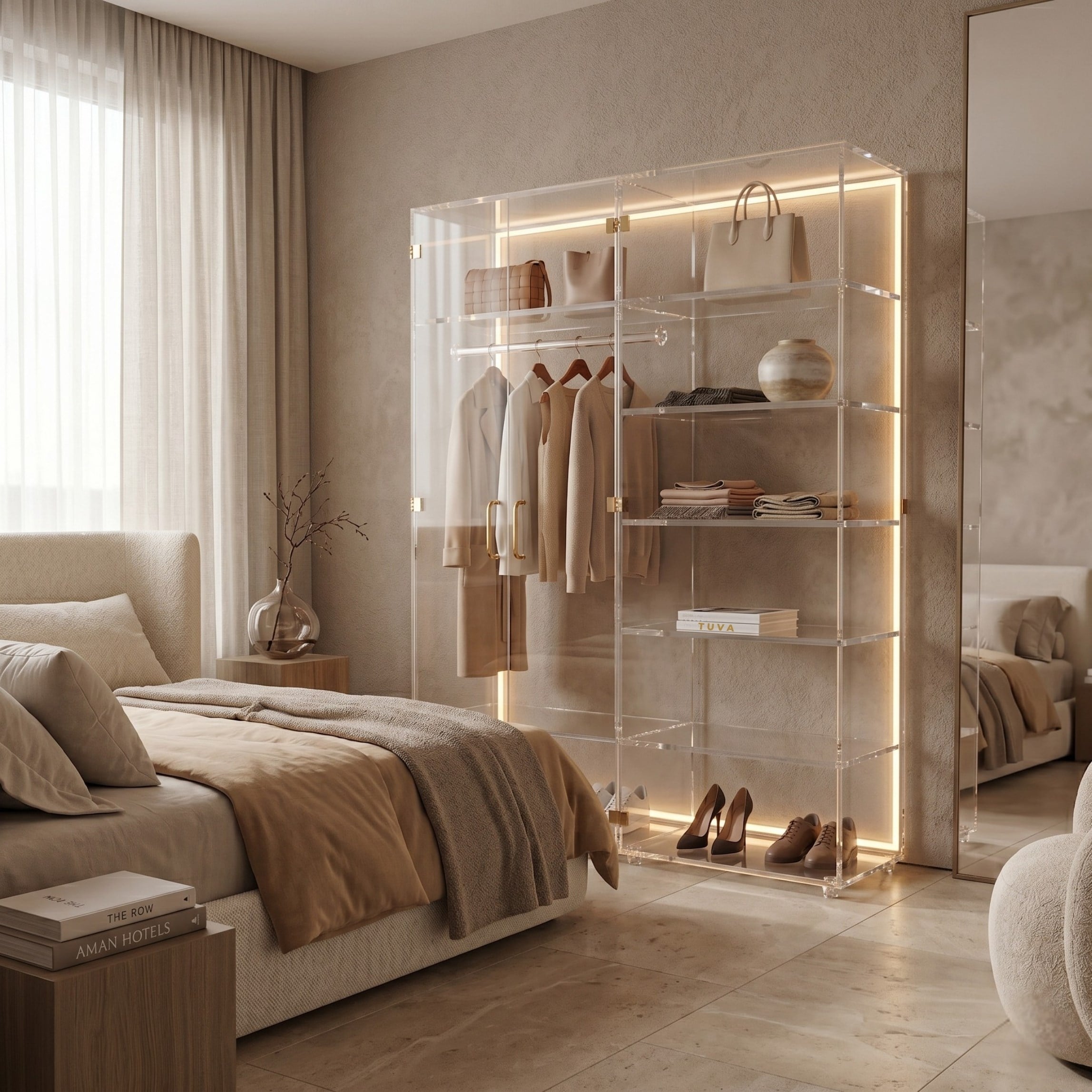 The ACRYLIGHT CURATO | Premium Şeffaf Işıklı Pleksi Gardırop & Vitrin | TUVA 